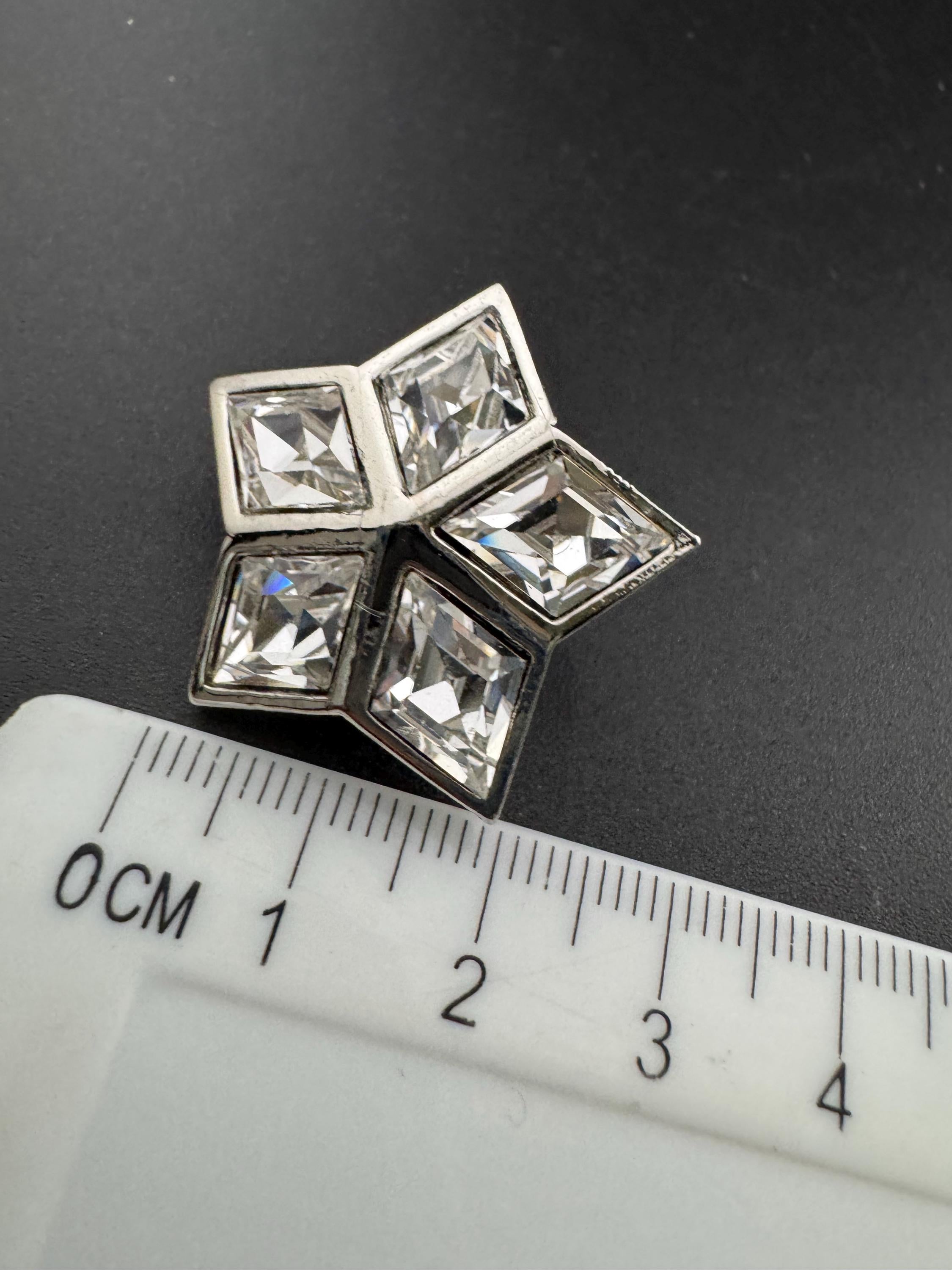 vintage silver tone clear Swarovski crystal star stud clip on earrings 1980s old shop stock
