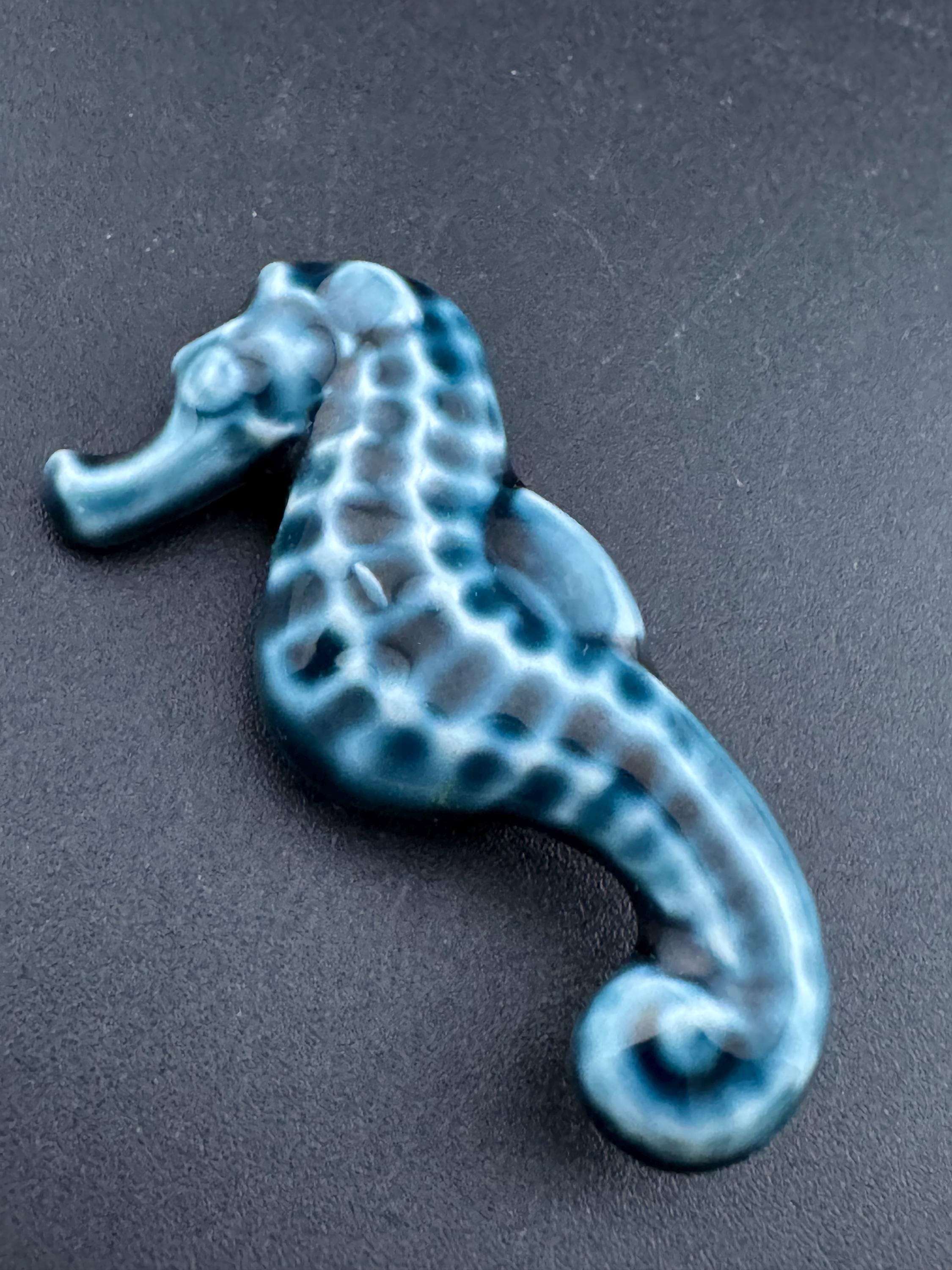 Vintage mid century ceramic blue green seahorse brooch , nautical marine style
