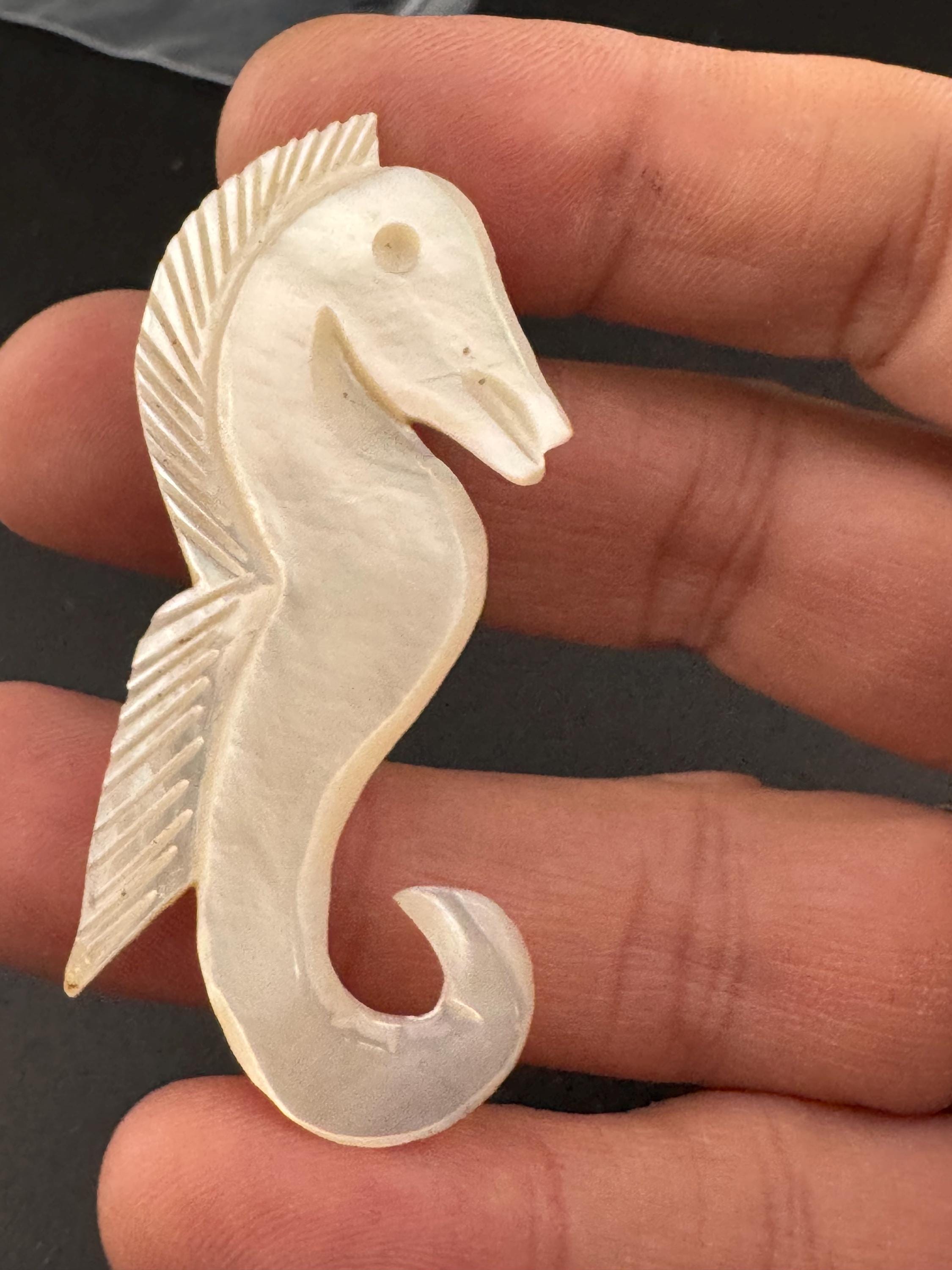 Vintage mid century mother of pearl, shell seahorse brooch , nautical marine style
