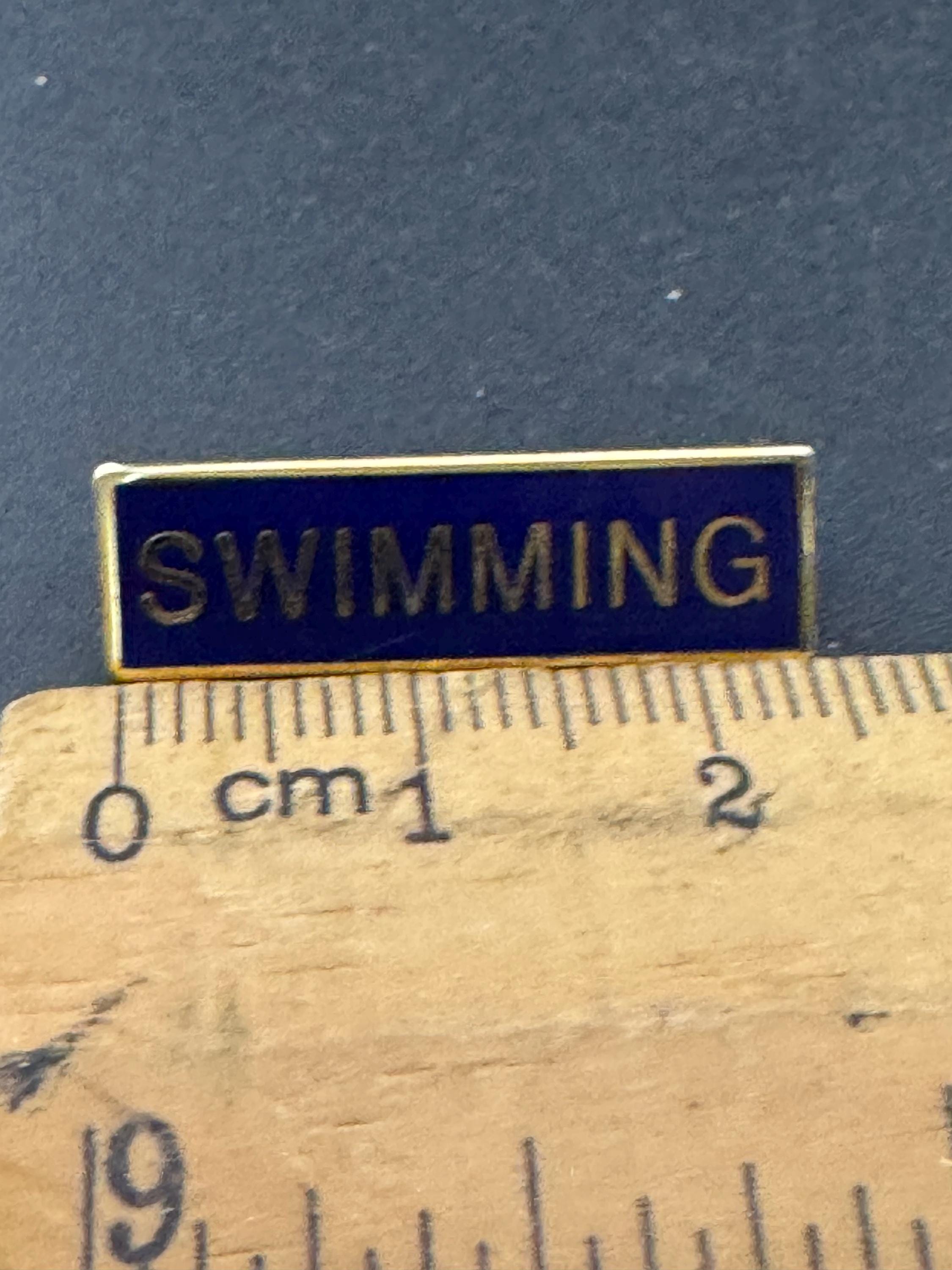 Vintage retro small blue enamel brass swimming old school badge pin brooch