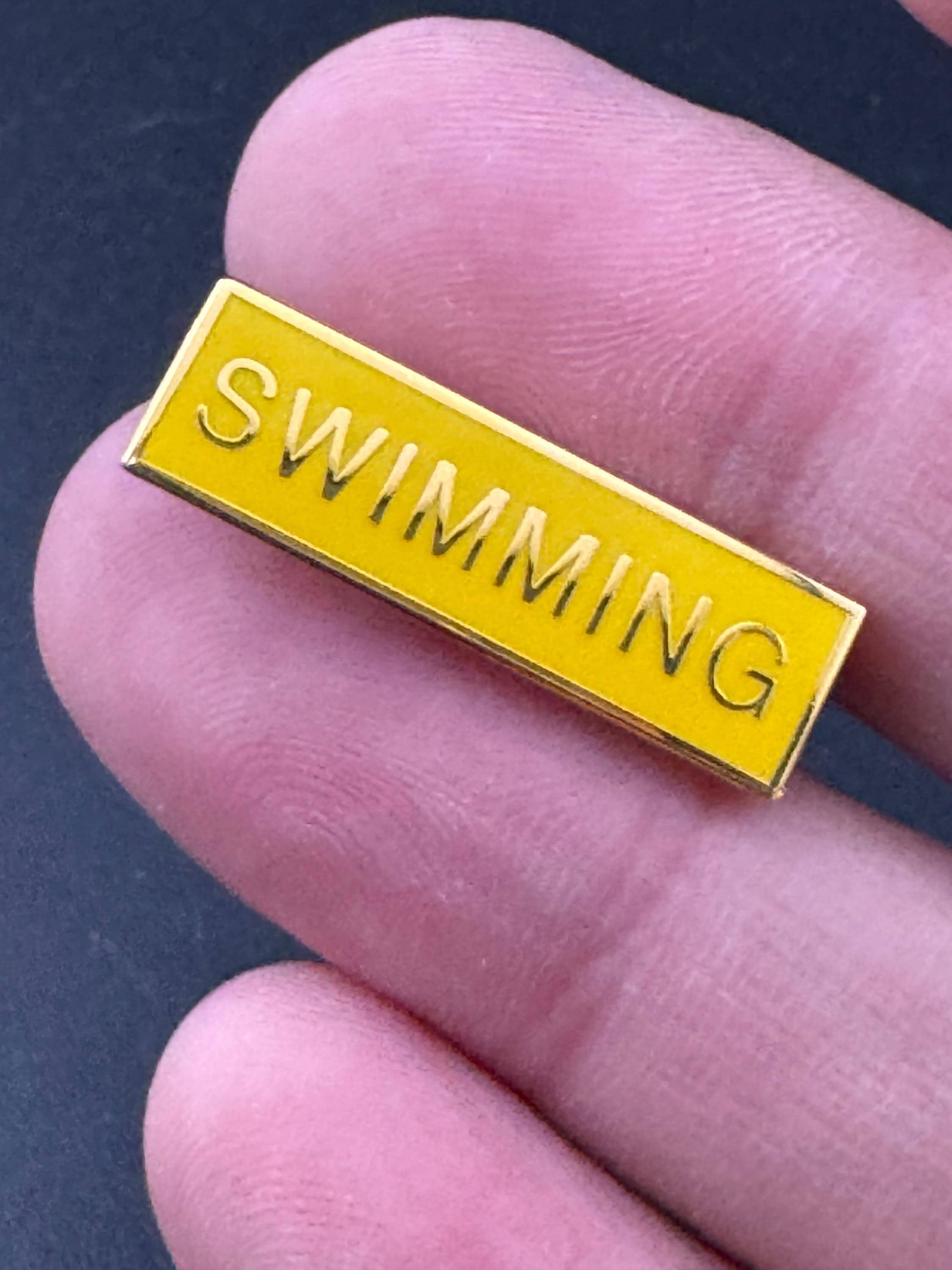 Vintage retro small yellow enamel brass swimming old school badge pin brooch