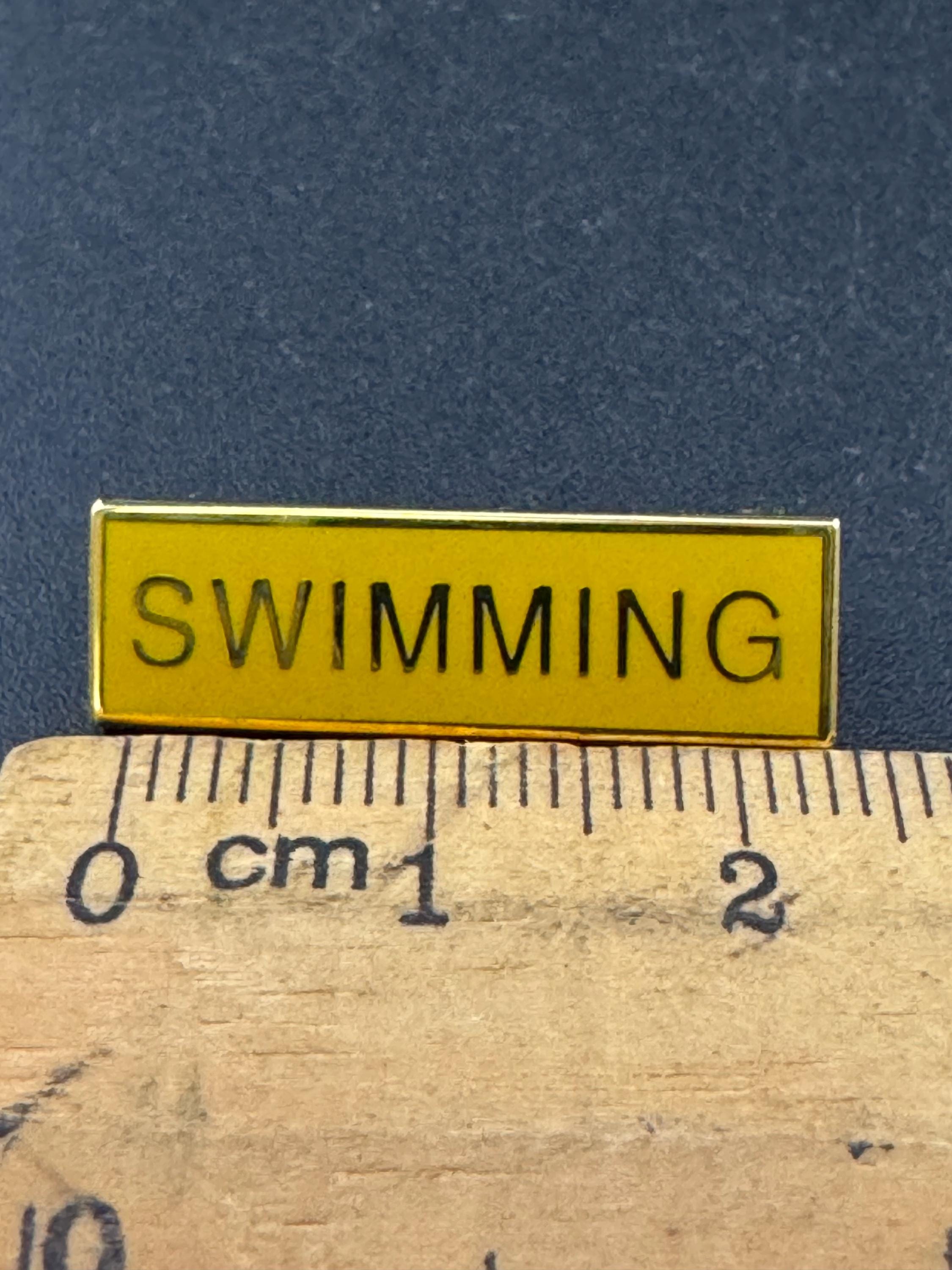 Vintage retro small yellow enamel brass swimming old school badge pin brooch
