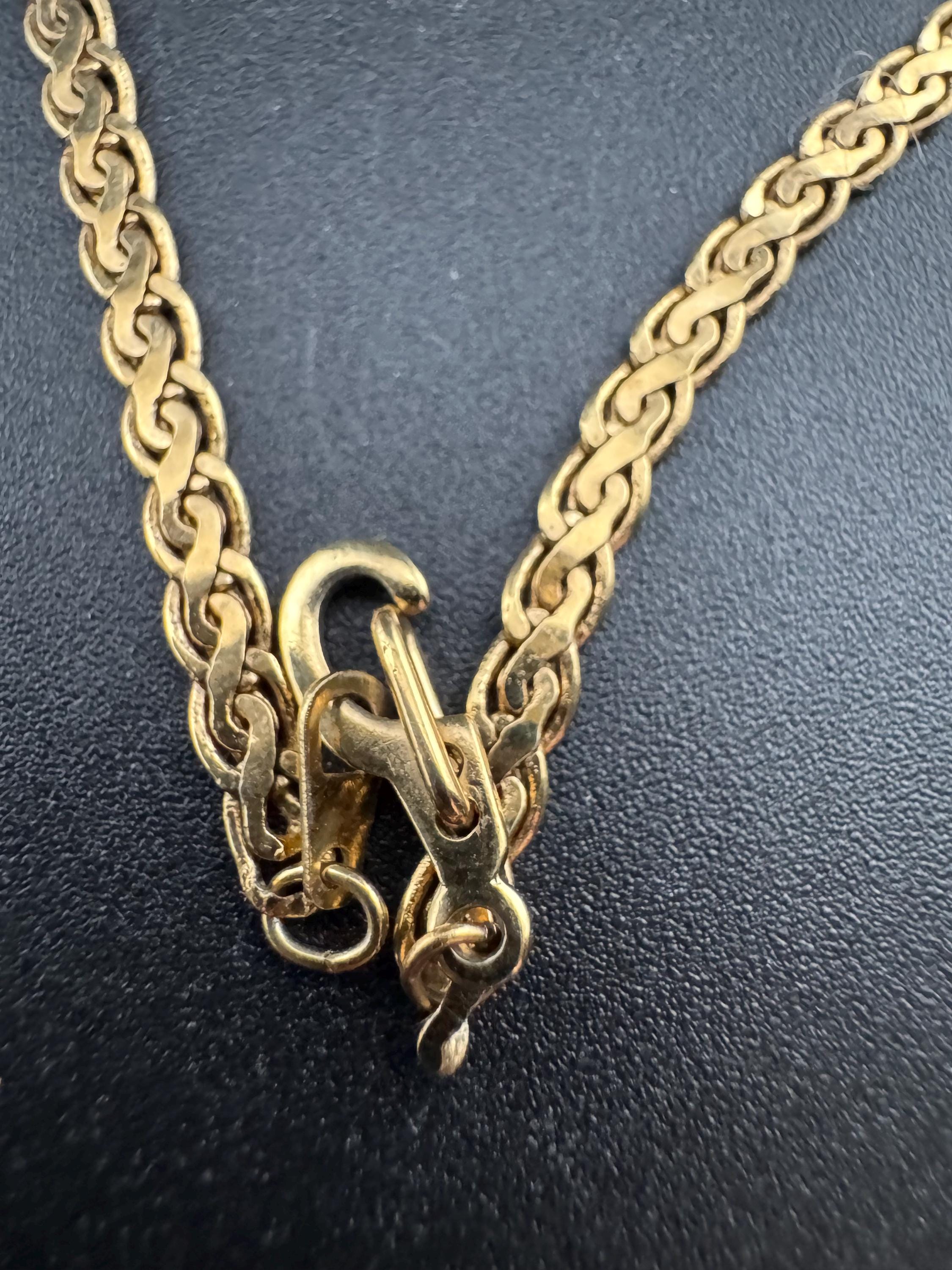 Vintage blue enamel articulated gold fish pendant on a 75 gold plated serpentine chain