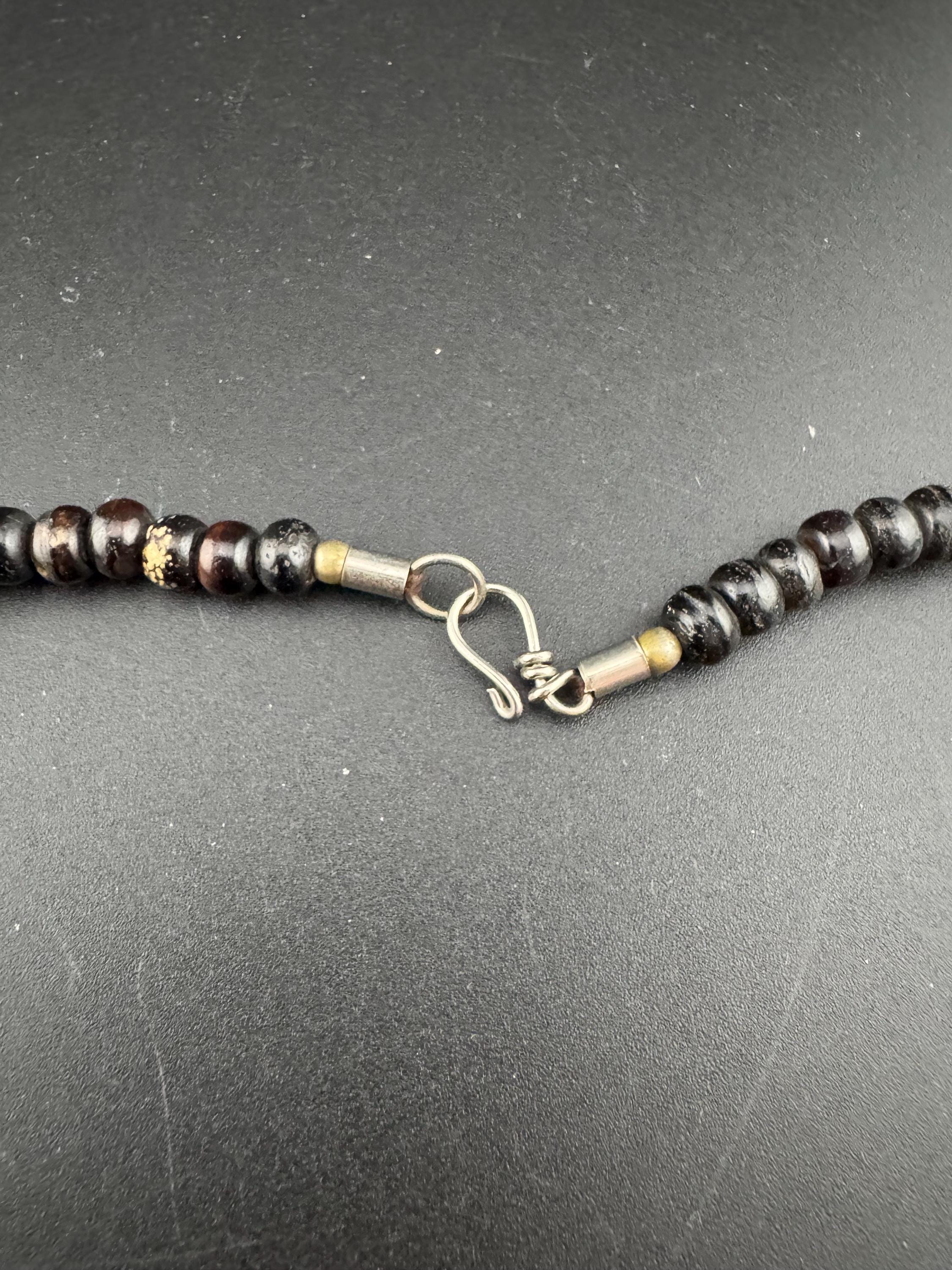 vintage brown soap stone panel link beaded fish design collar necklace 59cm