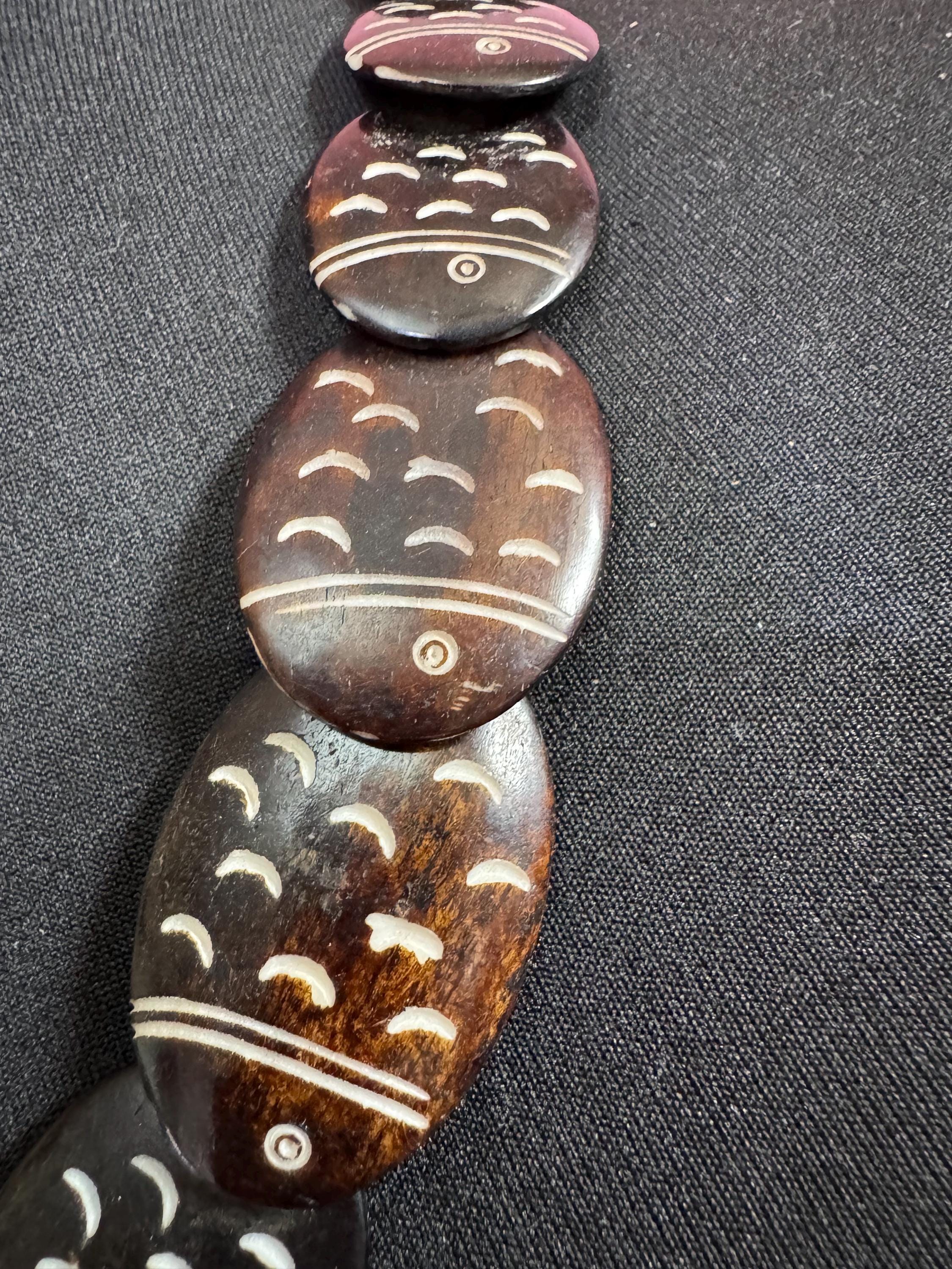 vintage brown soap stone panel link beaded fish design collar necklace 59cm