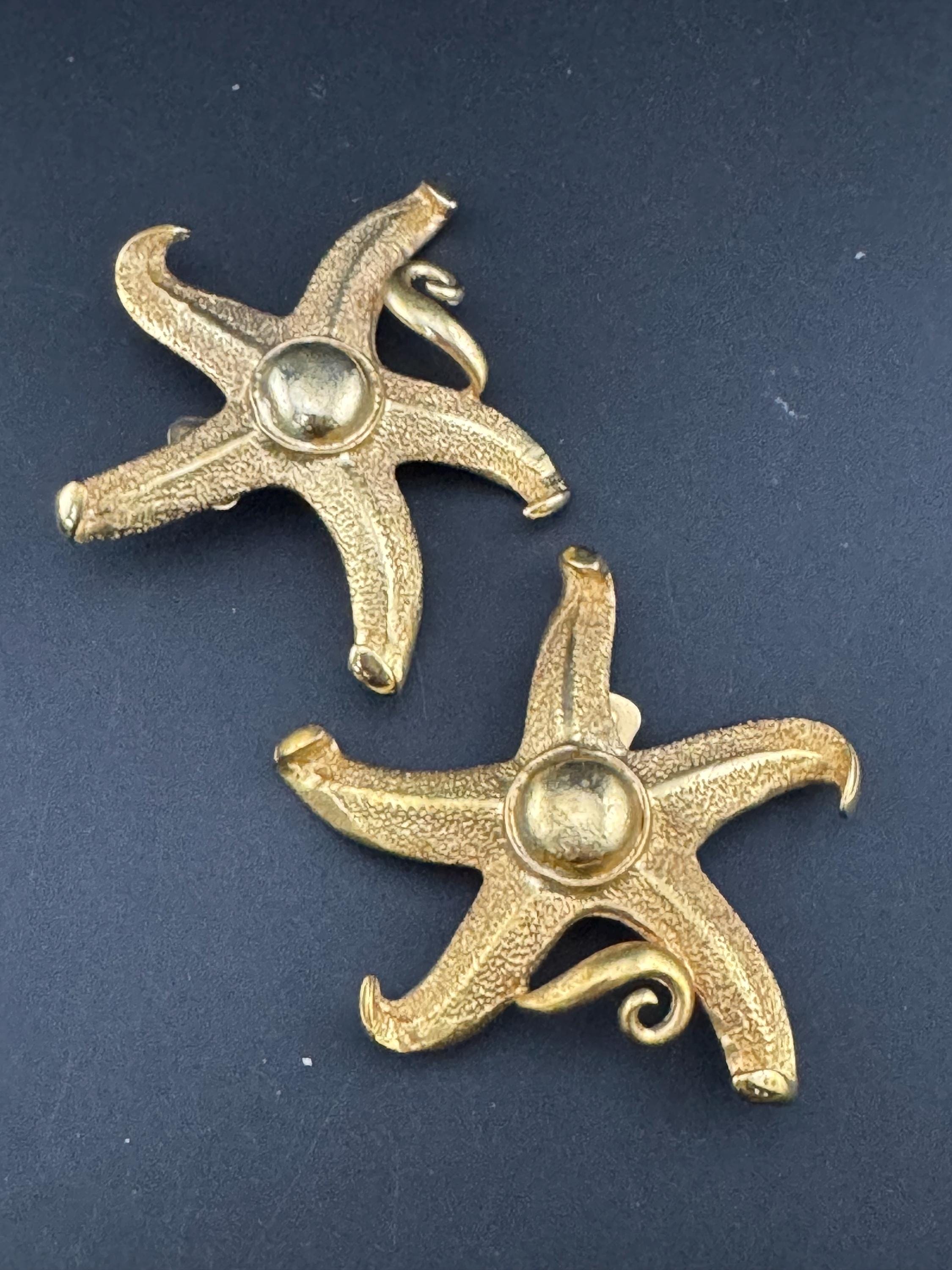 Vintage huge xl Oversized Nautical gold tone stud clip on earrings