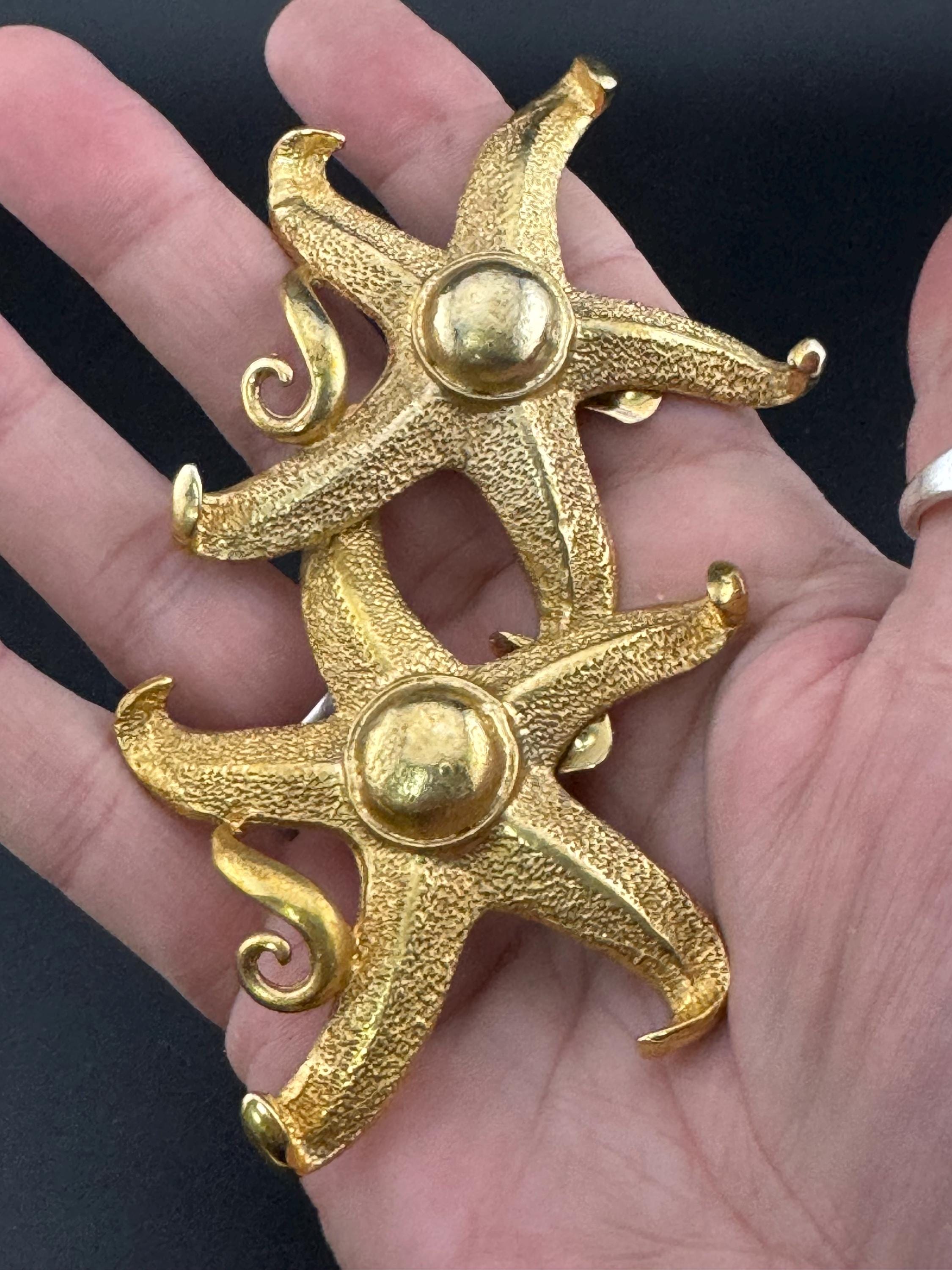 Vintage huge xl Oversized Nautical gold tone stud clip on earrings