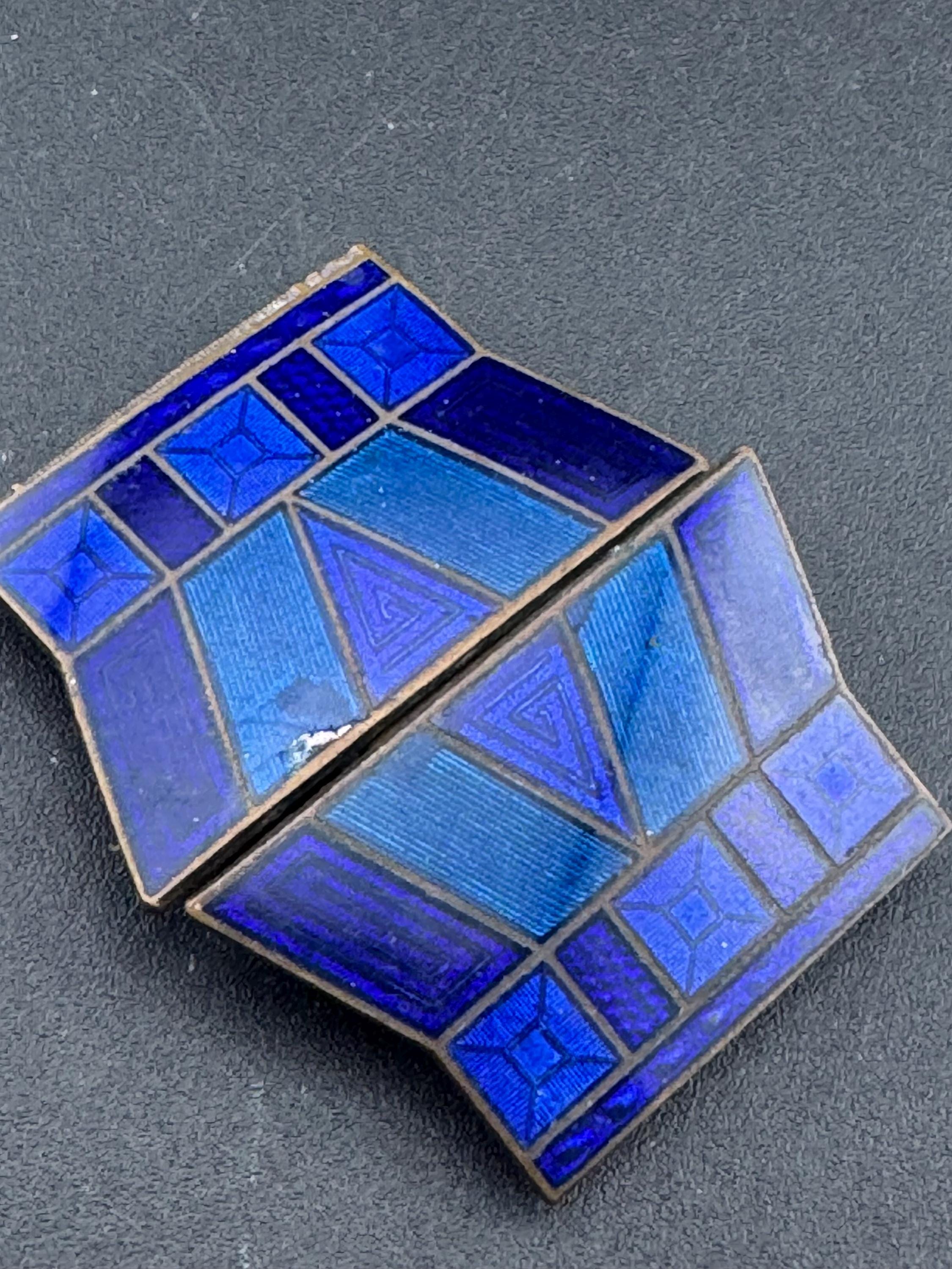 Antique Vintage Art Deco czech bright blue guilloche Enamel Belt Buckle 1910s 1920s Sewing Haberdashery minor wear