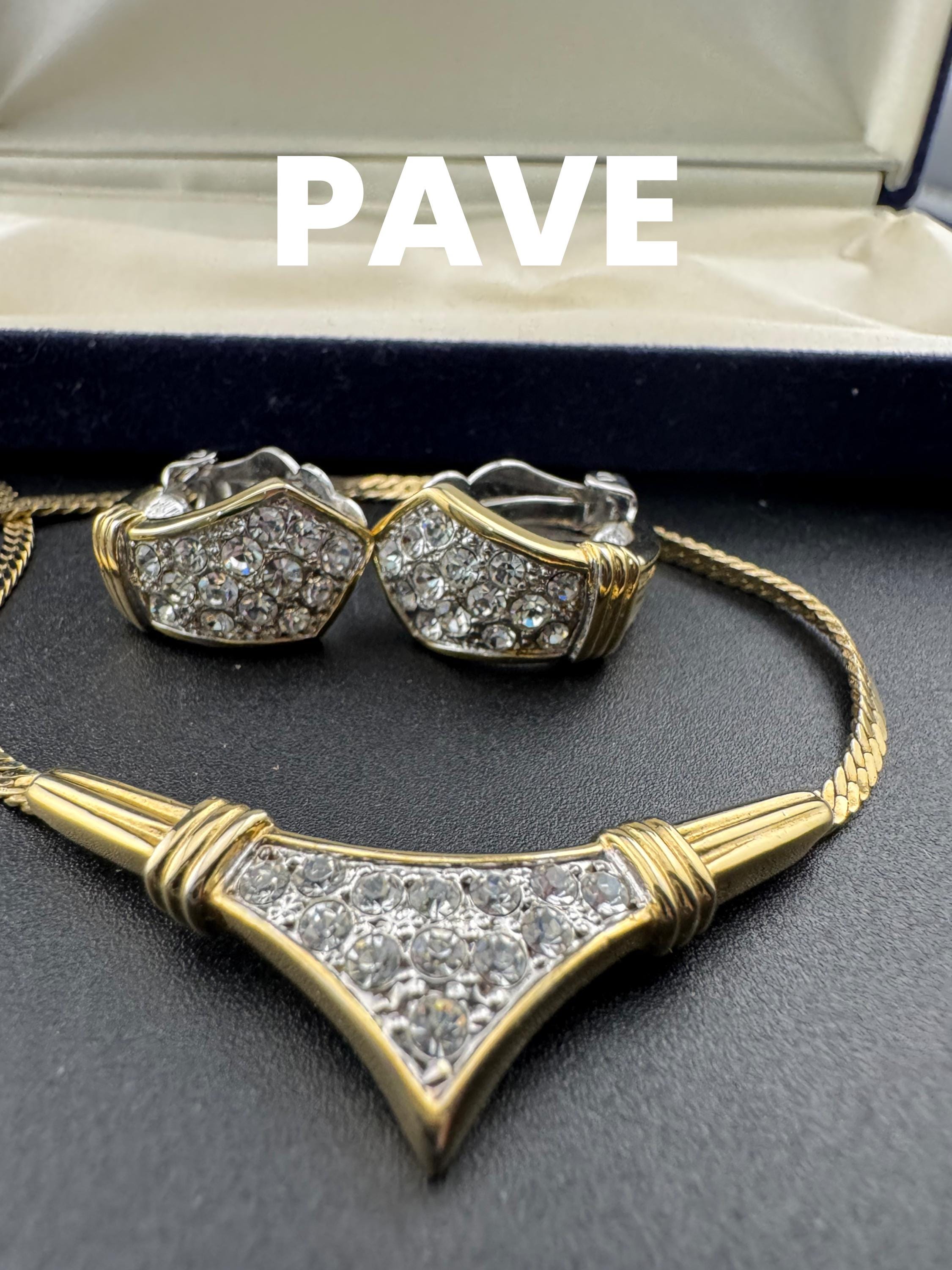 PAVE jewellery Vintage gold tone diamanté necklace & clip on earrings set