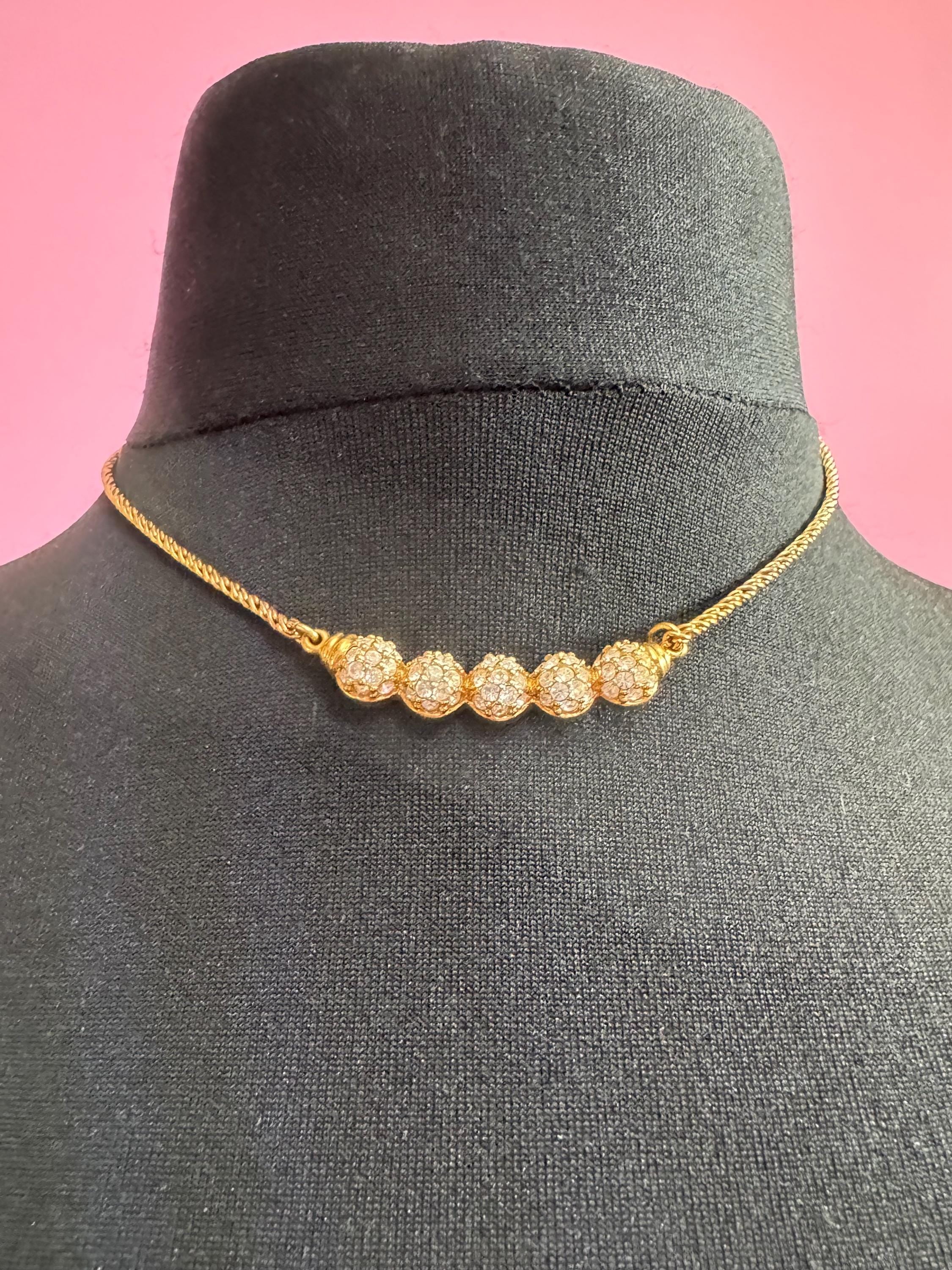 Signed Swarovski gold tone clear ball link crystal diamanté necklace