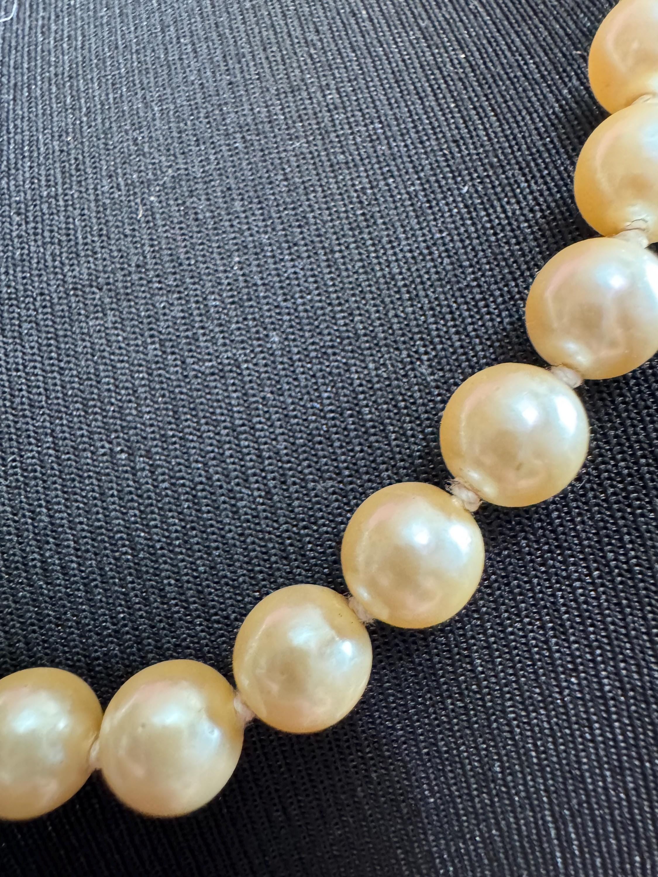 Vintage Long Faux Pearl Necklace: Cream Glass Knots, Diamante Clasp