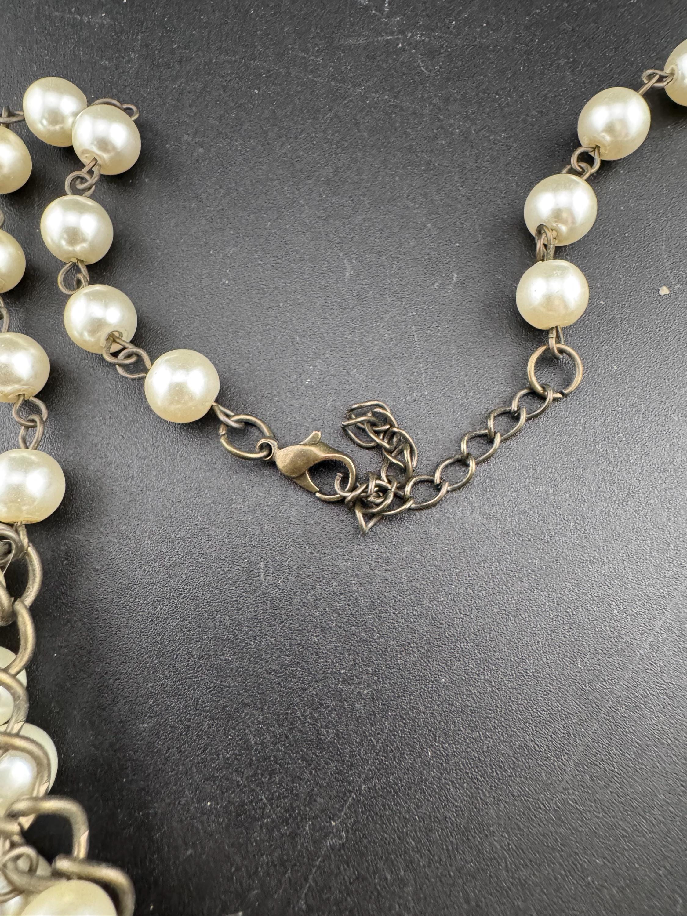 retro faux glass pearl beaded statement choker cluster necklace