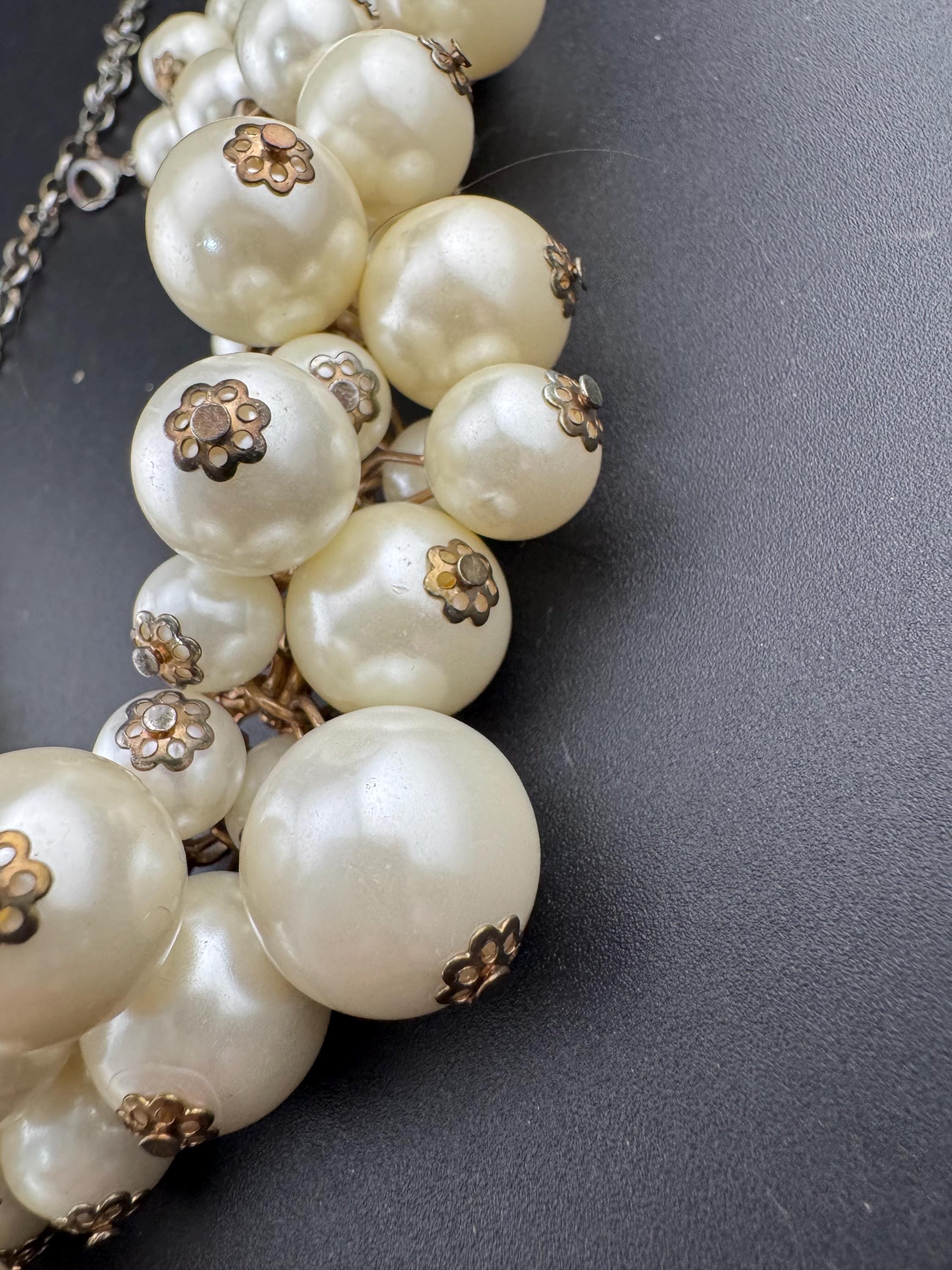 retro faux plastic chunky pearl beaded statement choker cluster necklace