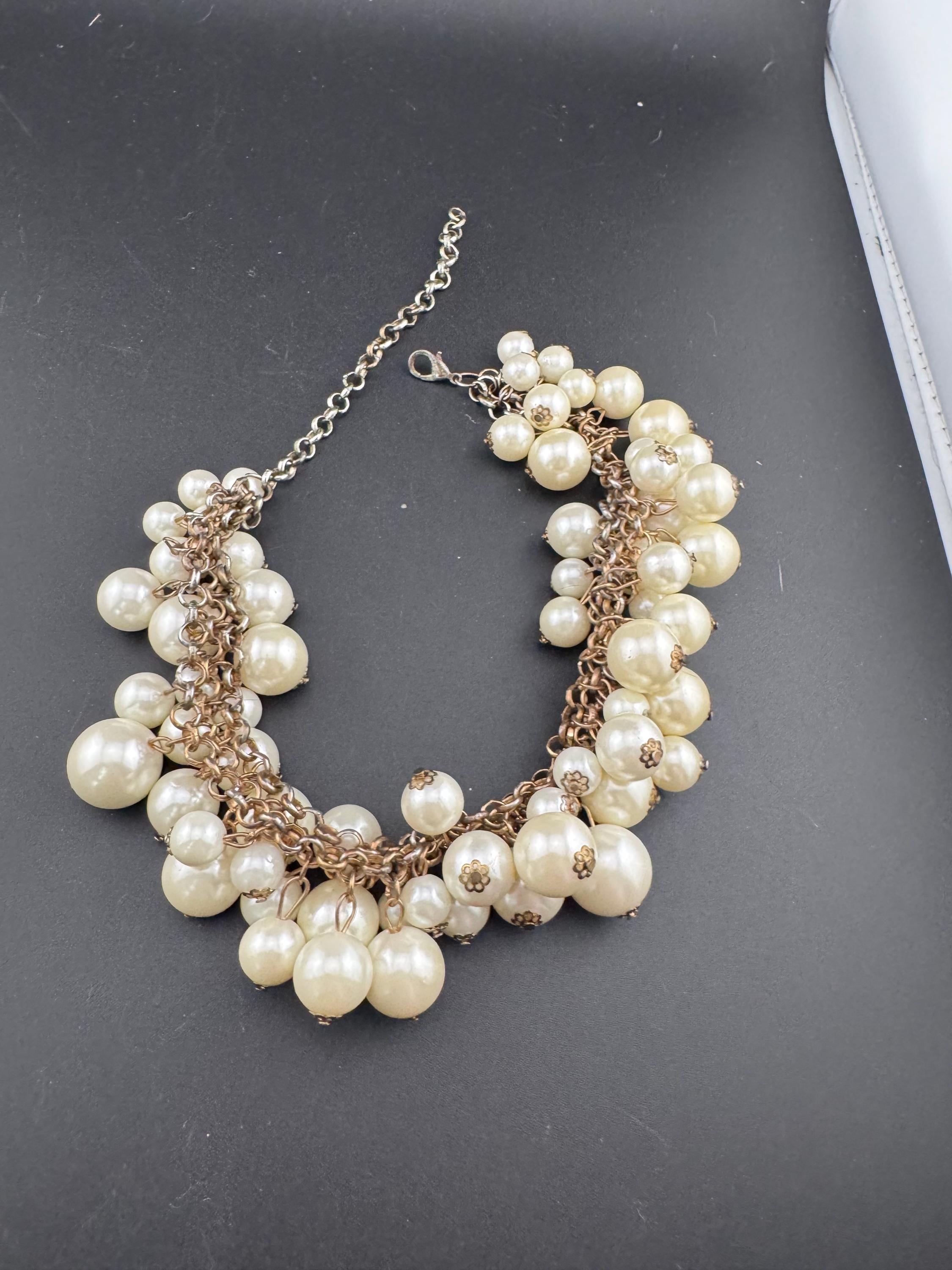 retro faux plastic chunky pearl beaded statement choker cluster necklace