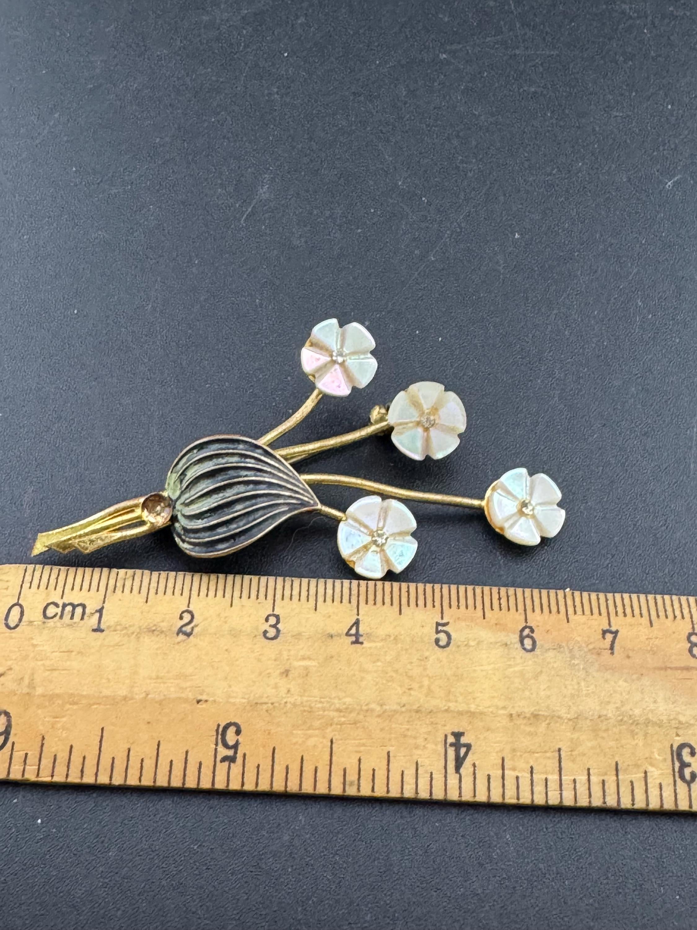 Vintage Mother of Pearl Rose Brooch: 1940s Carved Floral Gold Tone