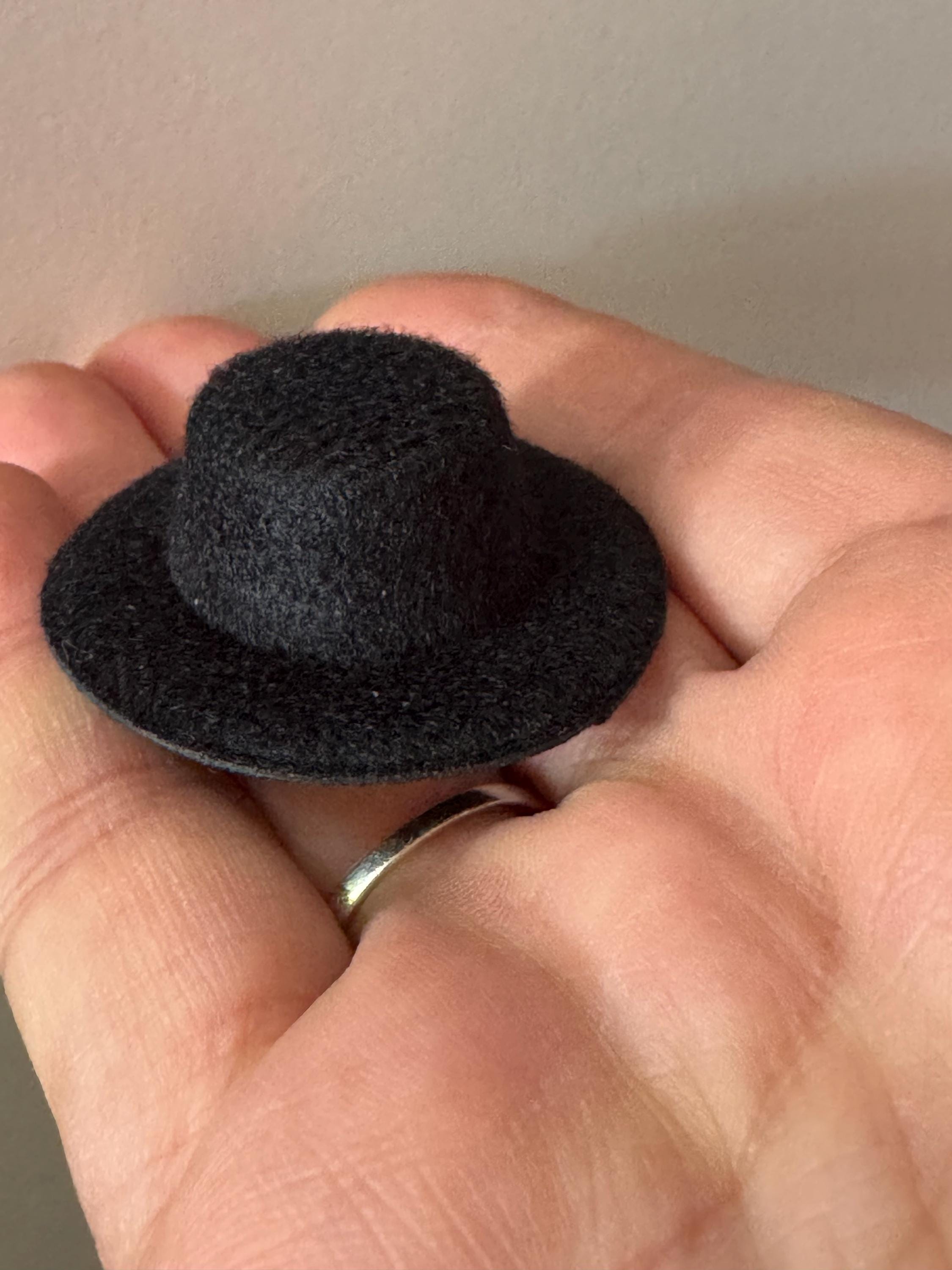 Small Miniature black felt vintage bowler hat for sugar craft Wedding groom cake topper dollhouse scenery