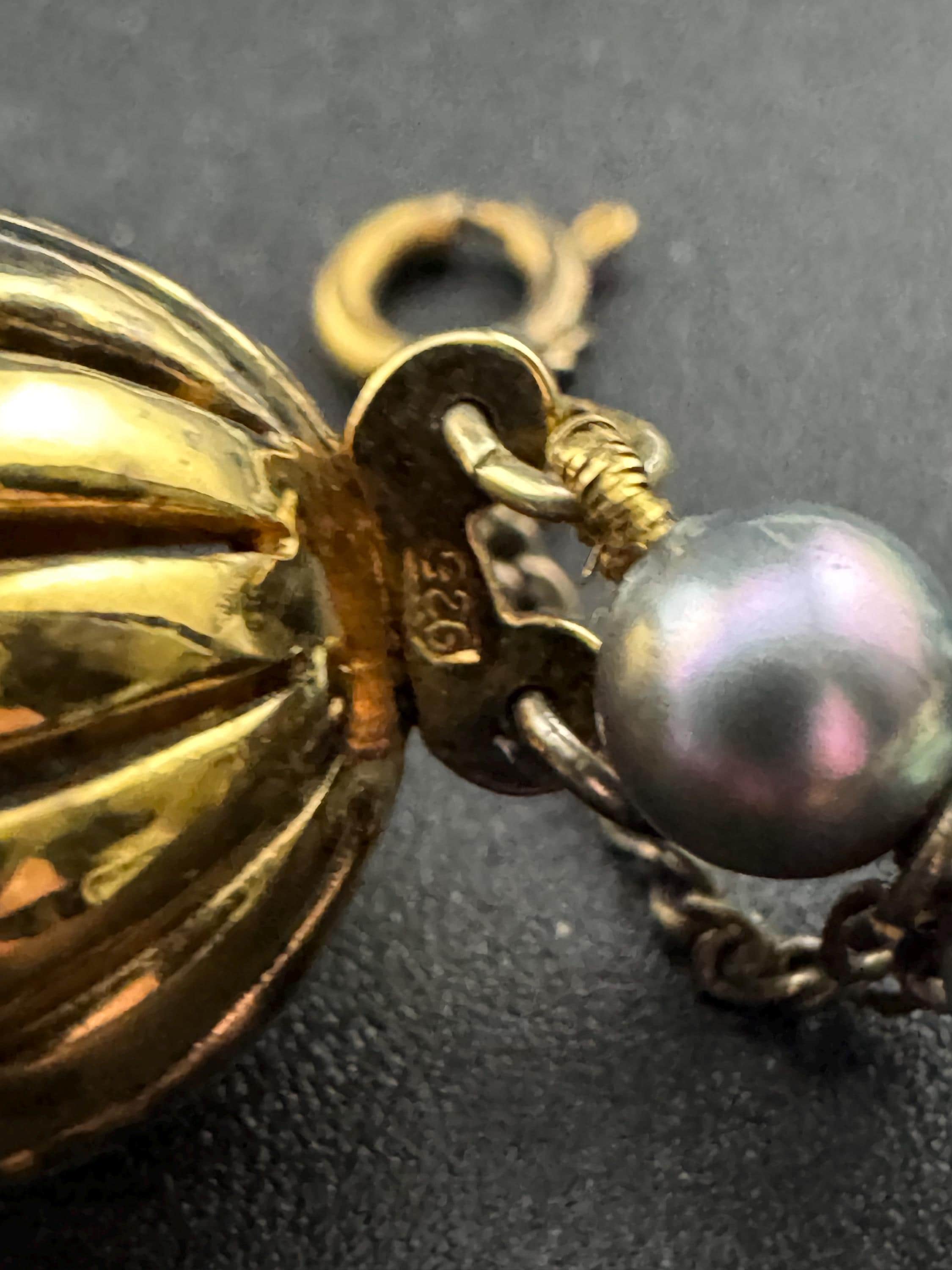 925 silver gilt clasp Modernist cream grey glass pearl double row necklace