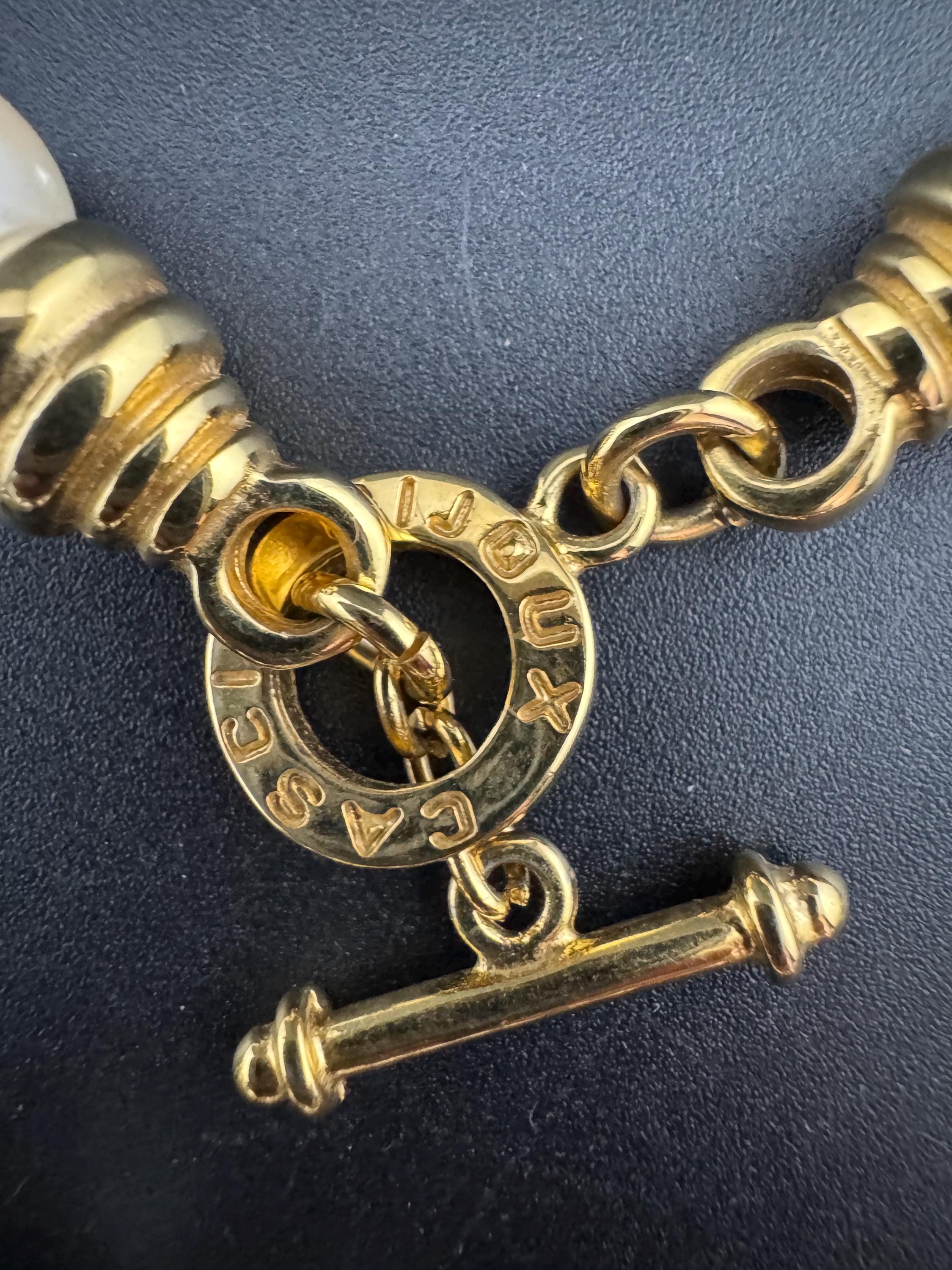 Signed bijoux Cassio Italian high end vintage gold tone choker necklace with large faux pearls