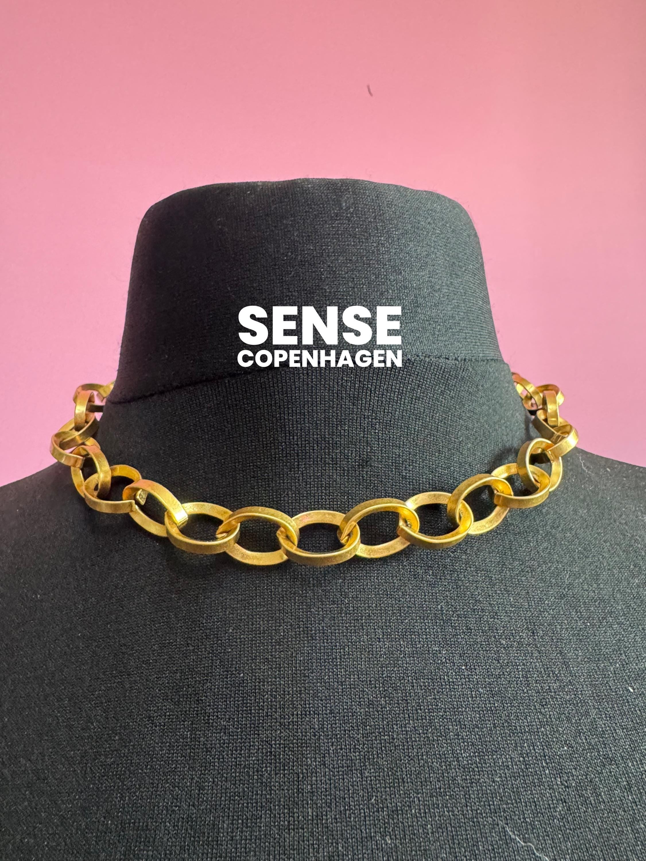 Signed SENSE Copenhagen Matt gold tone Etruscan style cable link choker chain necklace adj