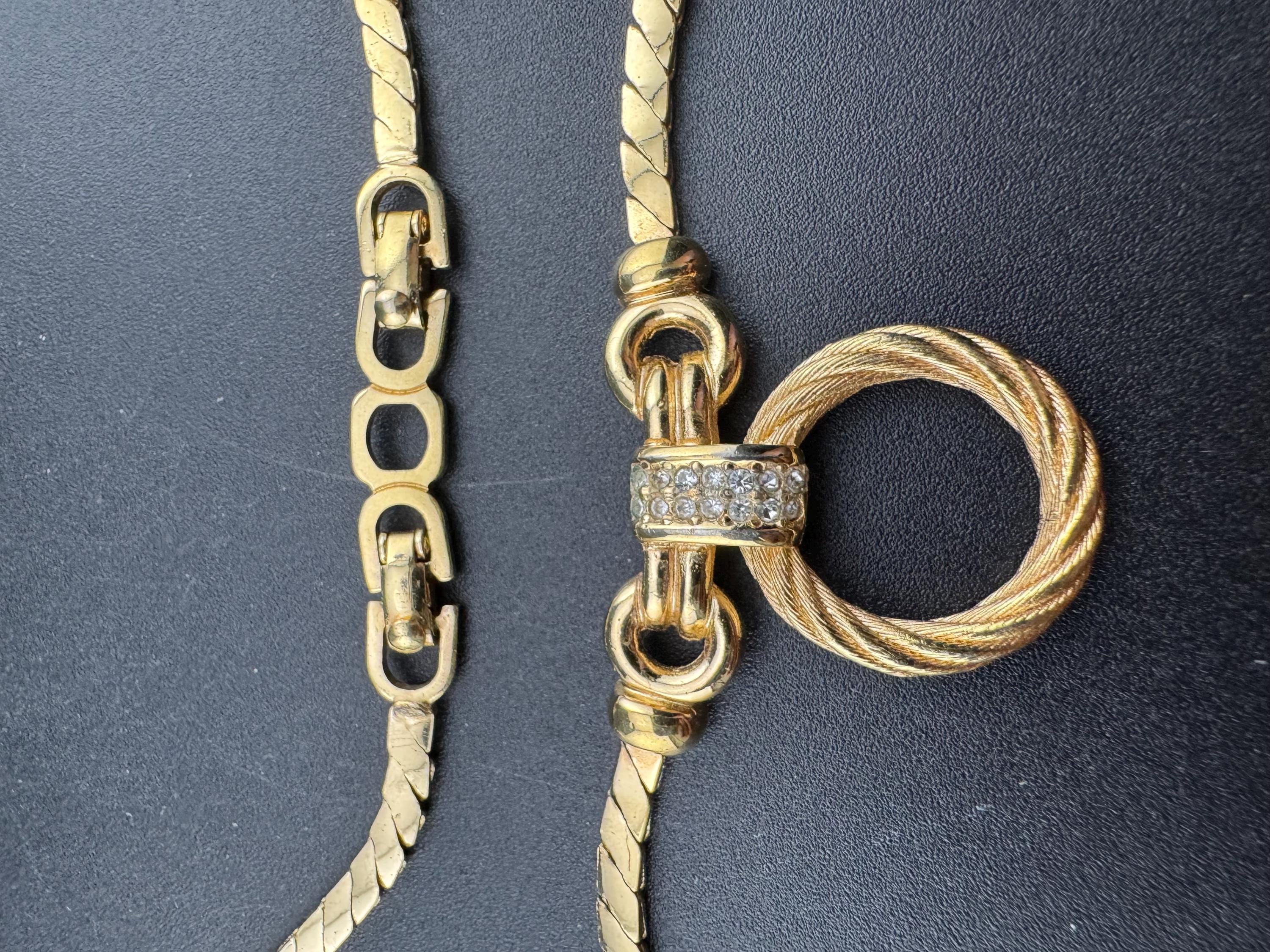 Vintage Christian Dior designer rope trust diamanté pendant chain necklace 41cm fully signed