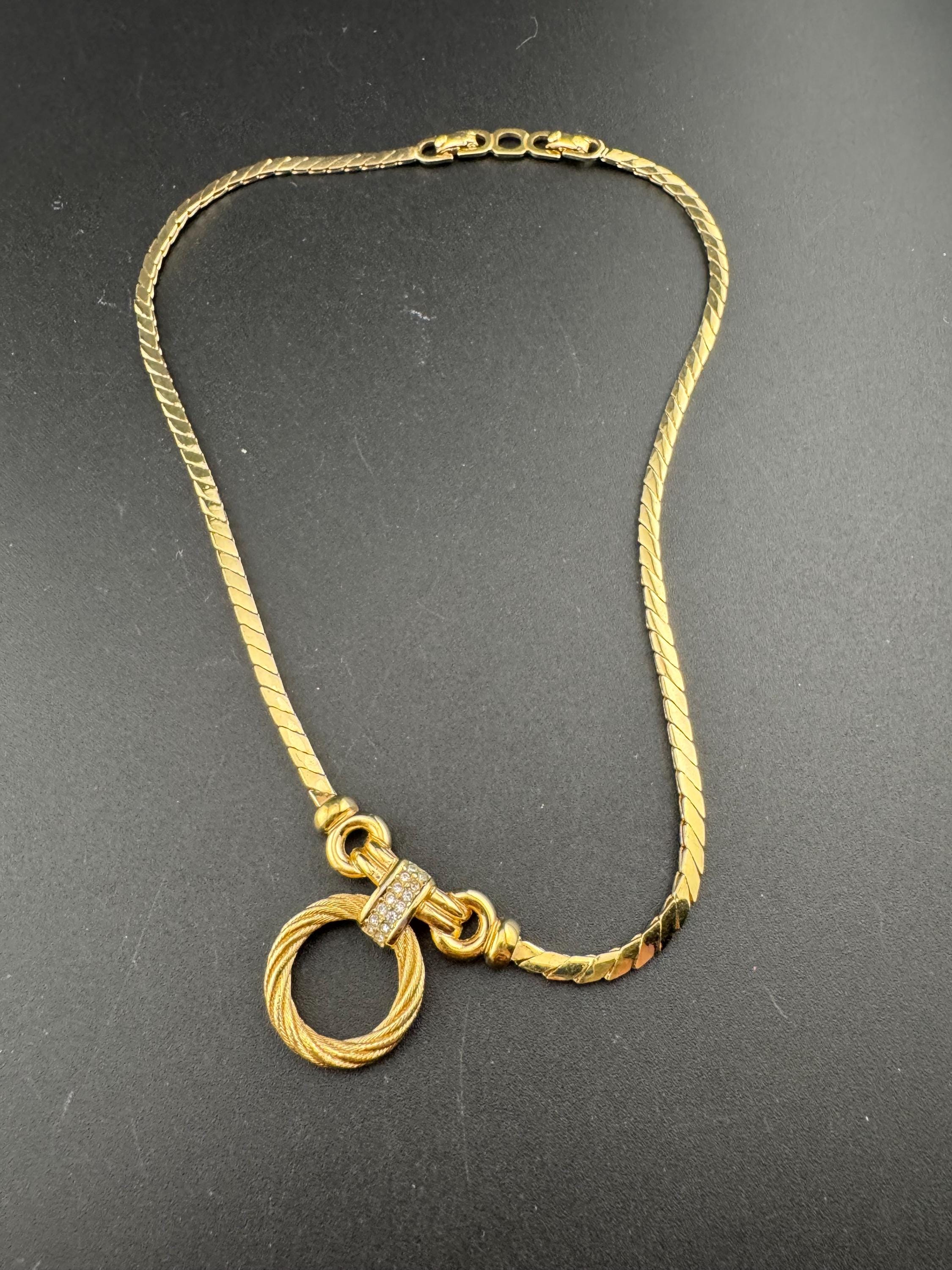 Vintage Christian Dior designer rope trust diamanté pendant chain necklace 41cm fully signed