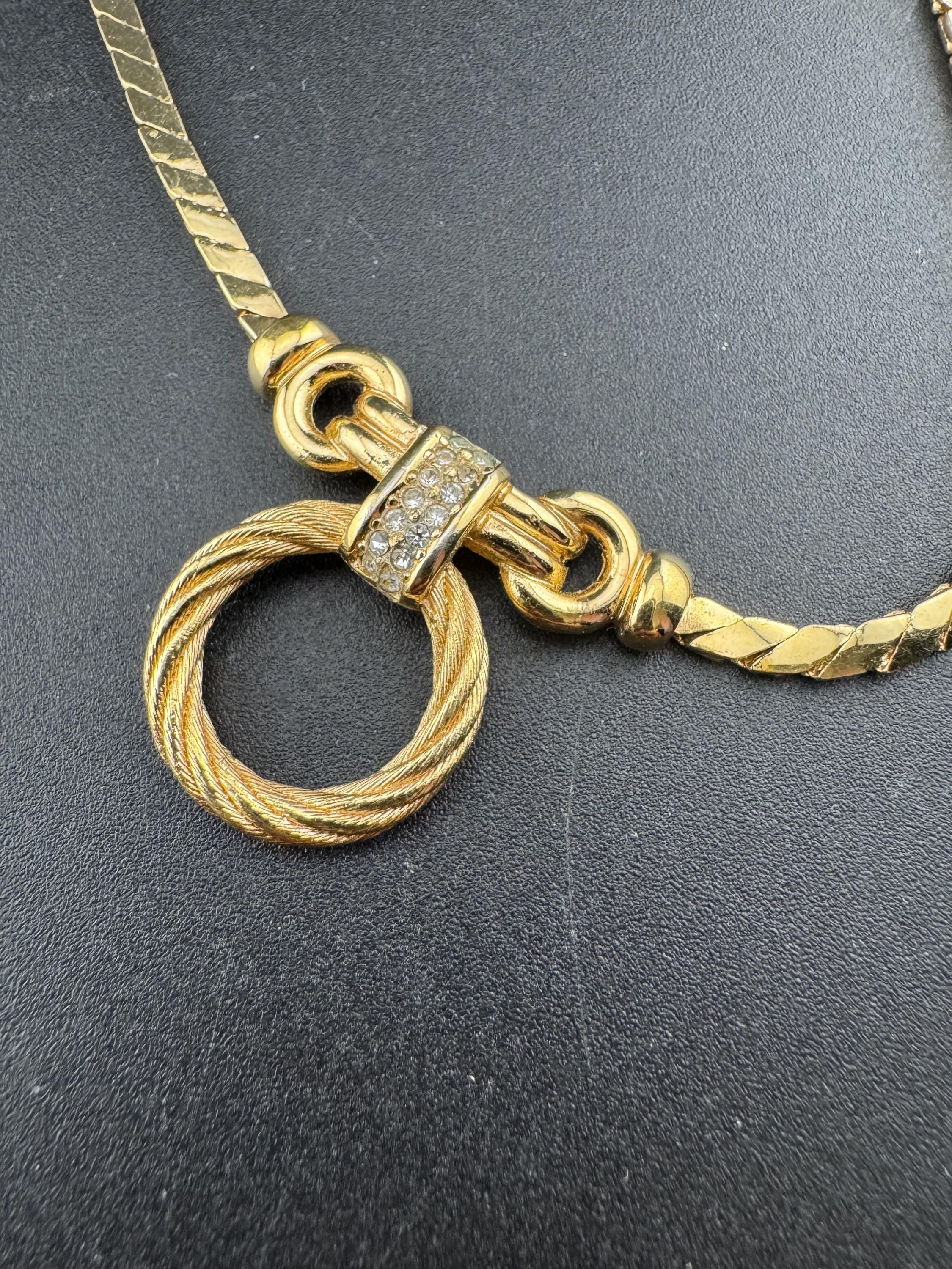 Vintage Christian Dior designer rope trust diamanté pendant chain necklace 41cm fully signed