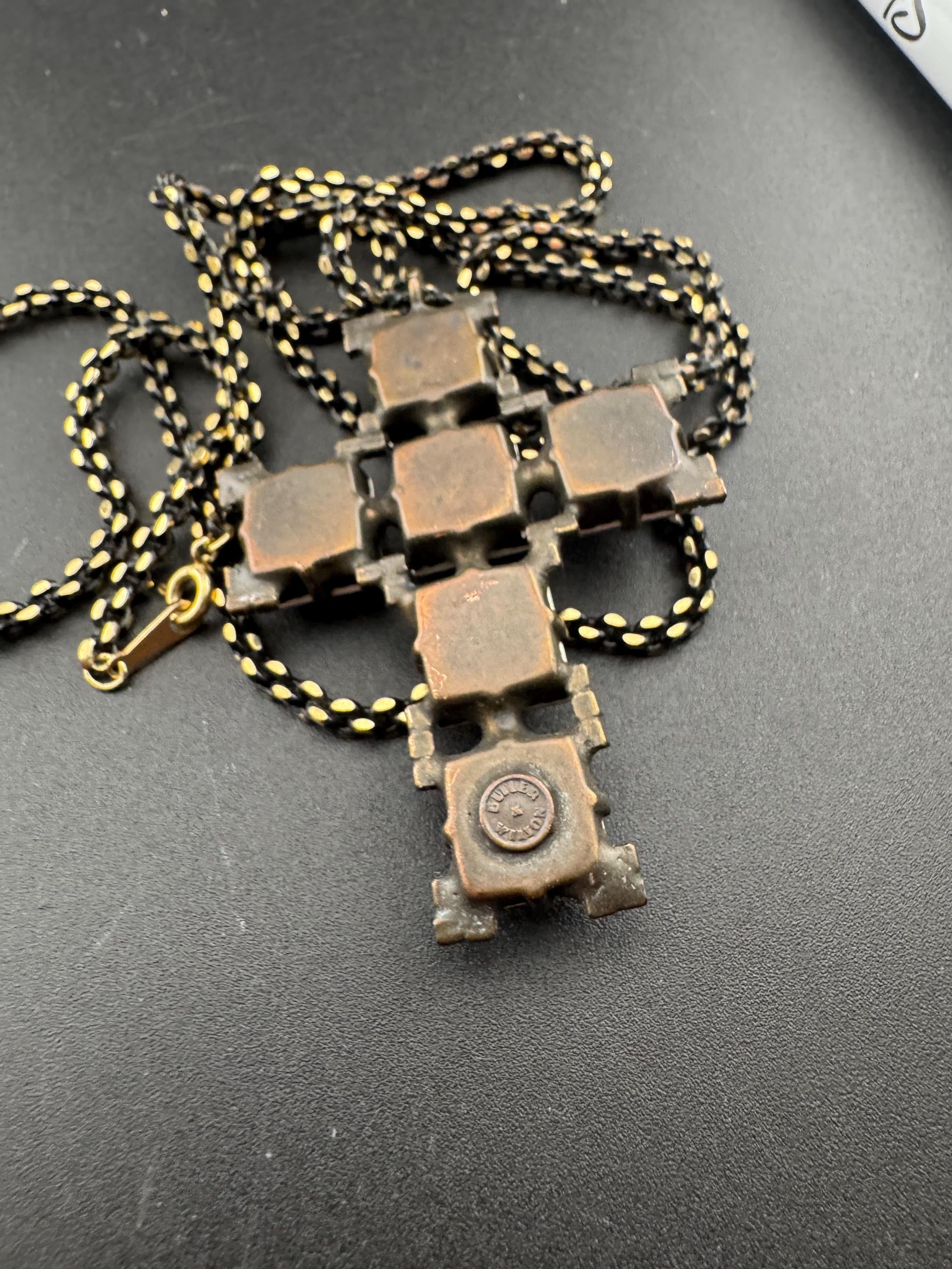 Signed Butler & Wilson Amethyst Rhinestone Cross Pendant Necklace