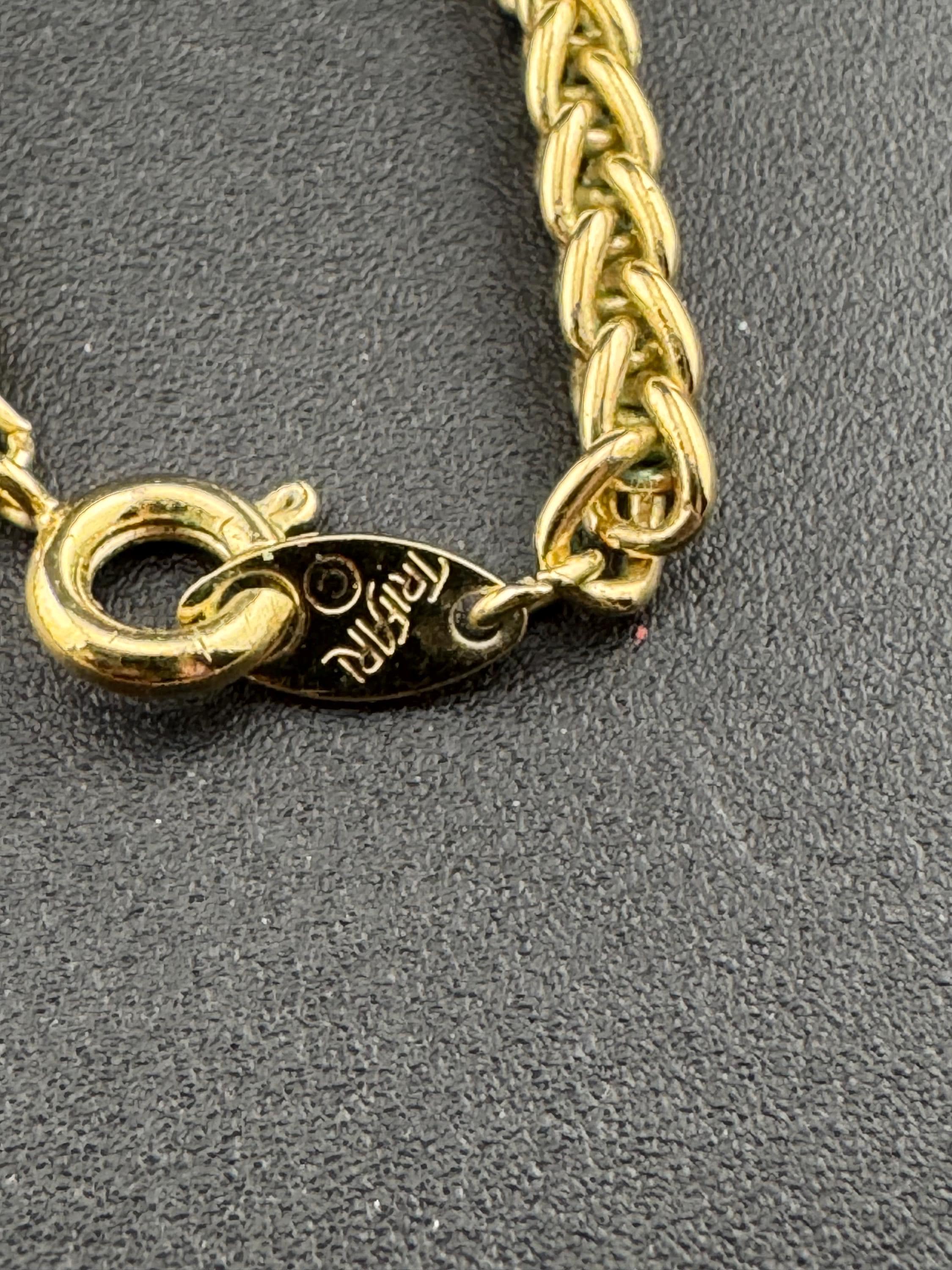 Signed TRIFARI designer Vintage Gold Tone short wheat chain necklace 40cm