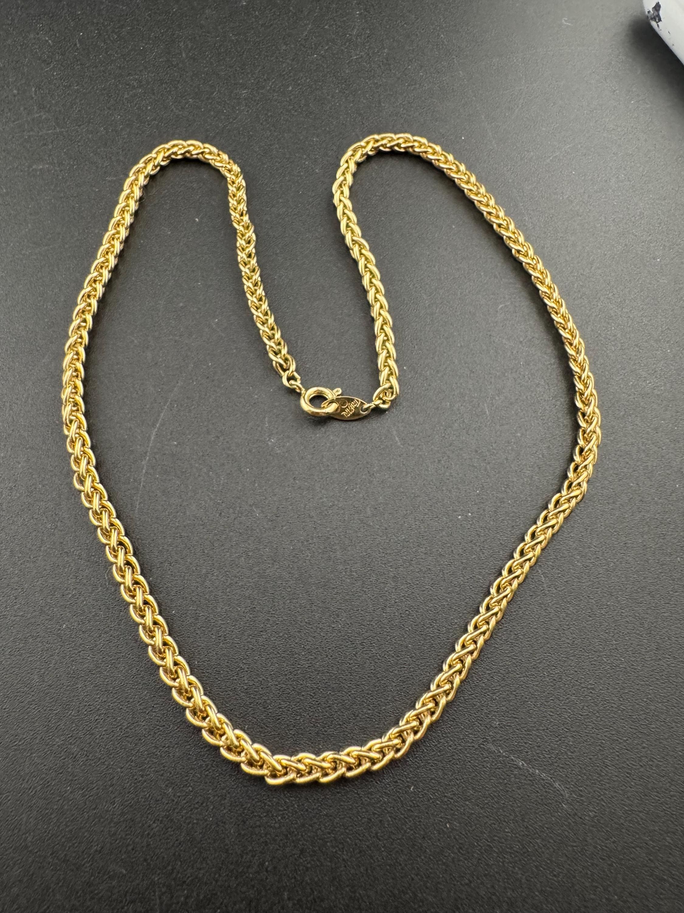 Signed TRIFARI designer Vintage Gold Tone short wheat chain necklace 40cm