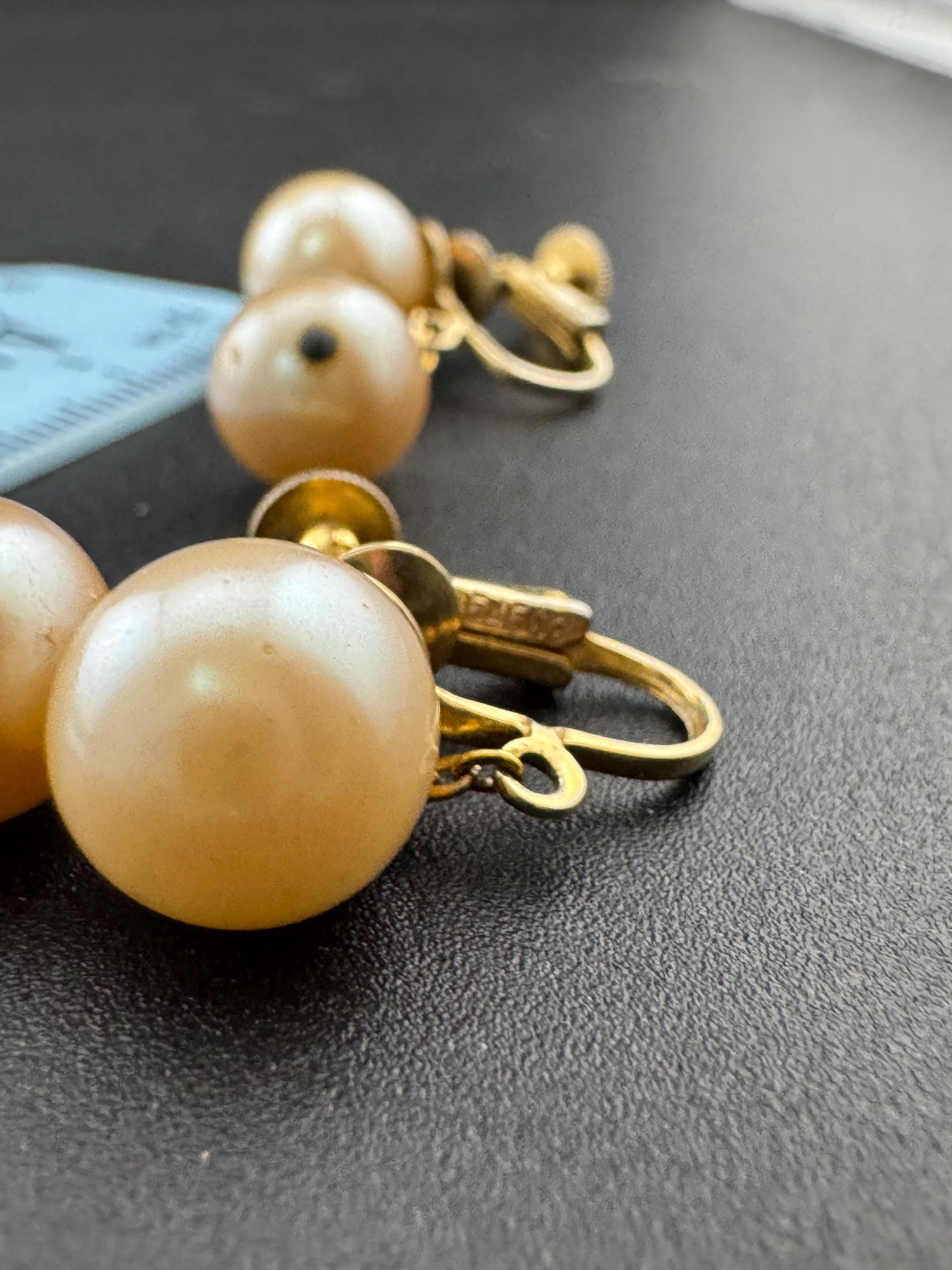 vintage cream ivory pearl ball drop dropper fine chain earrings Screw Back fitting 1930s 1940s