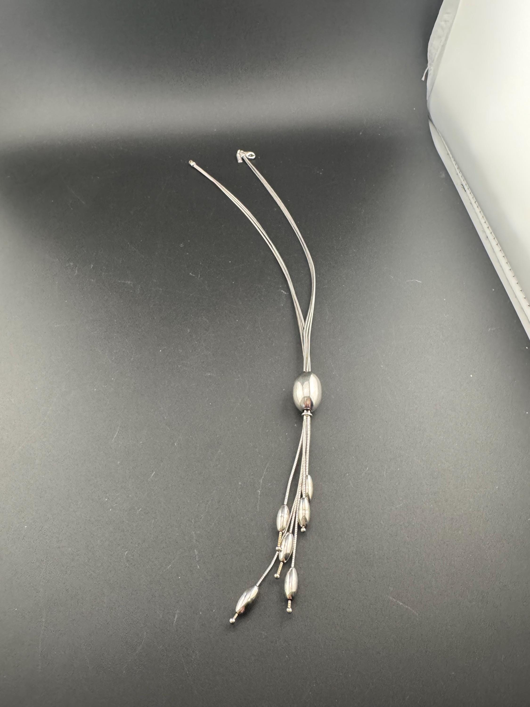 Vintage 925 AGATHA PARIS signed Sterling silver modernist tassel pendant necklace