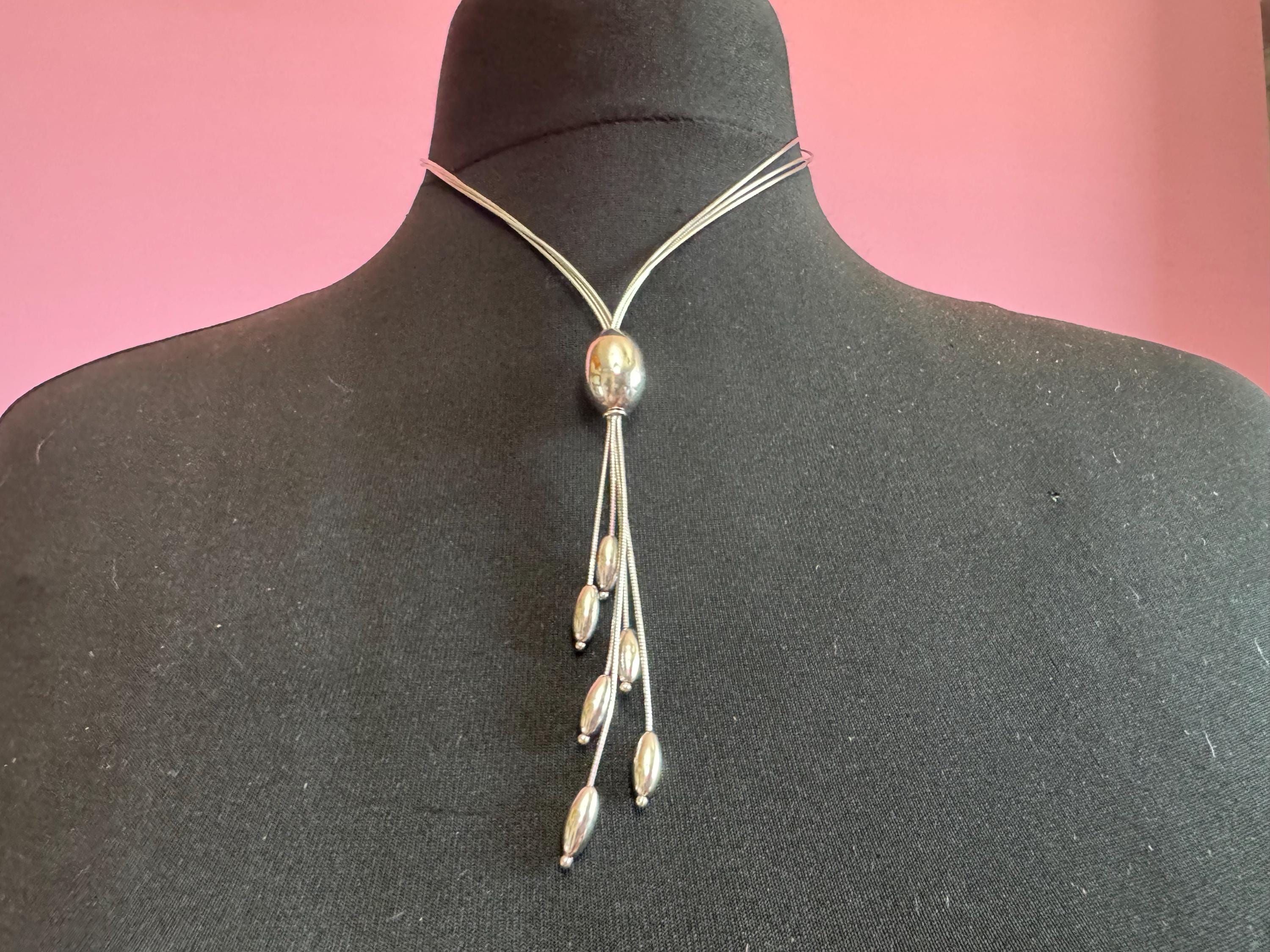 Vintage 925 AGATHA PARIS signed Sterling silver modernist tassel pendant necklace