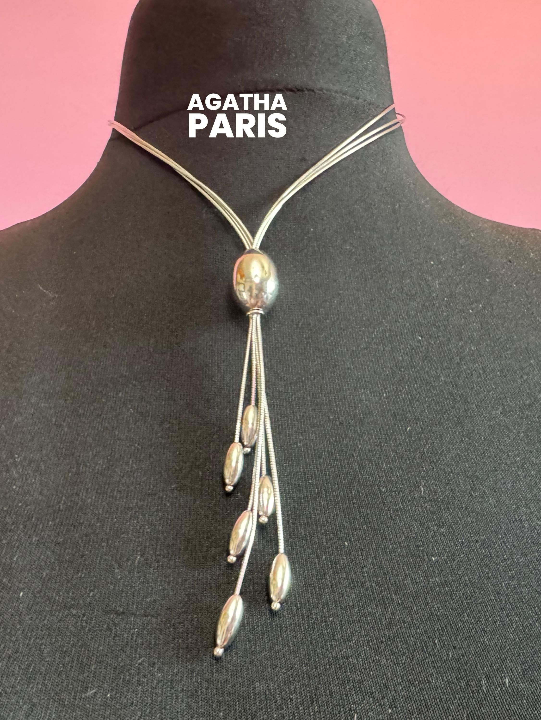 Vintage 925 AGATHA PARIS signed Sterling silver modernist tassel pendant necklace