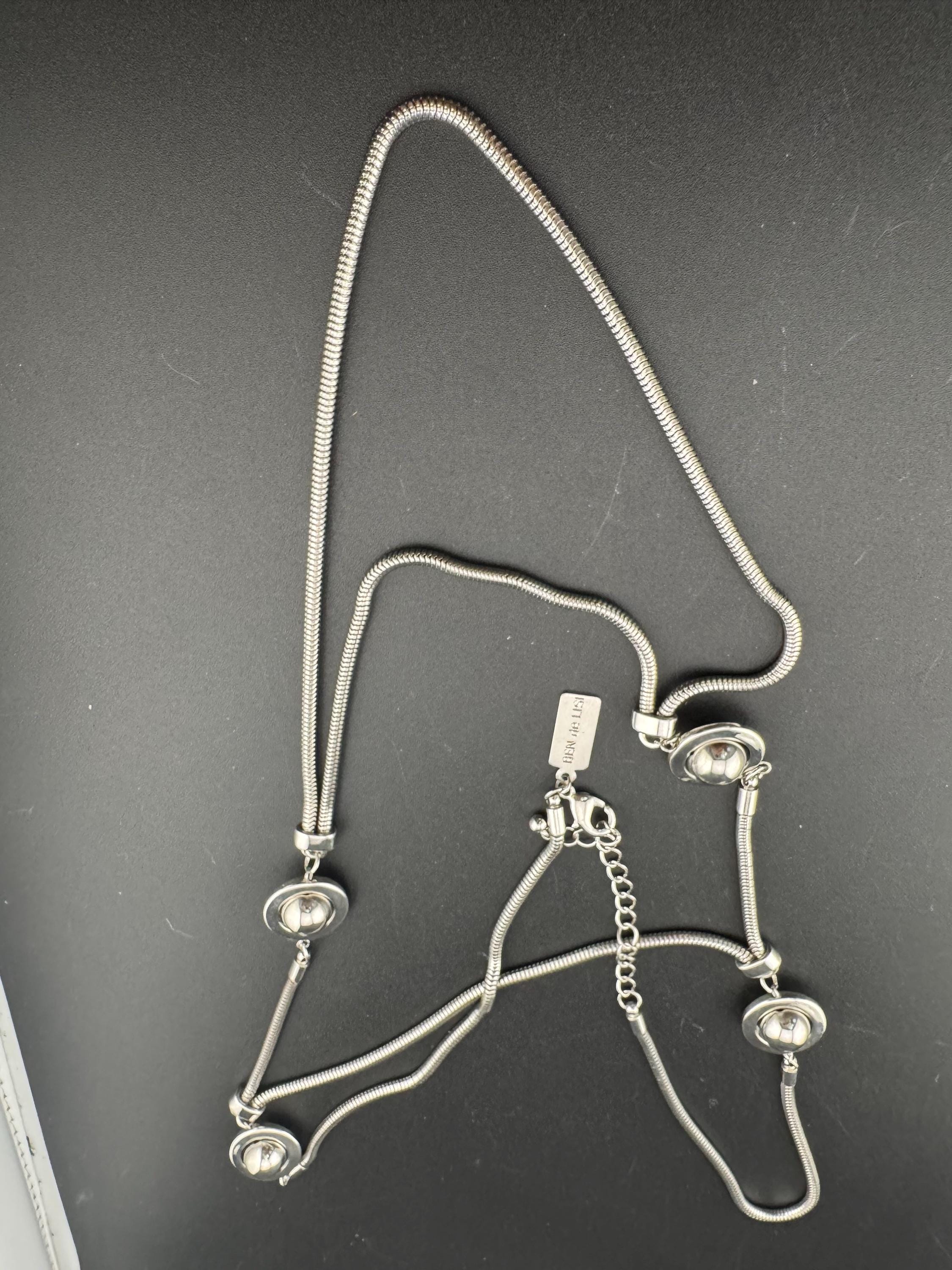 Signed NAPIER as found silver tone black square cabochon long station link cable necklace