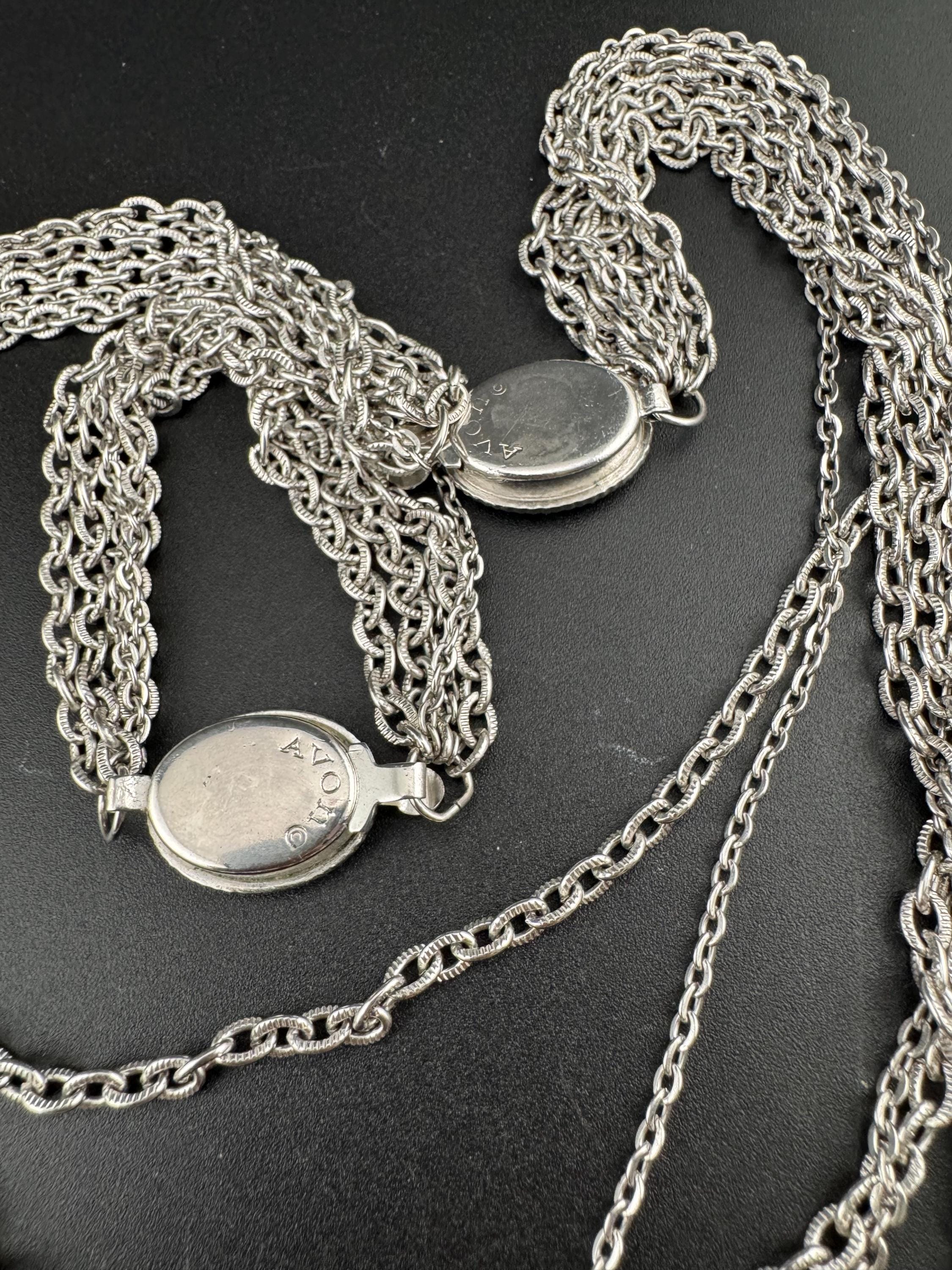 Signed Avon Vintage silver tone multi strand necklace and matching bracelet jewellery set