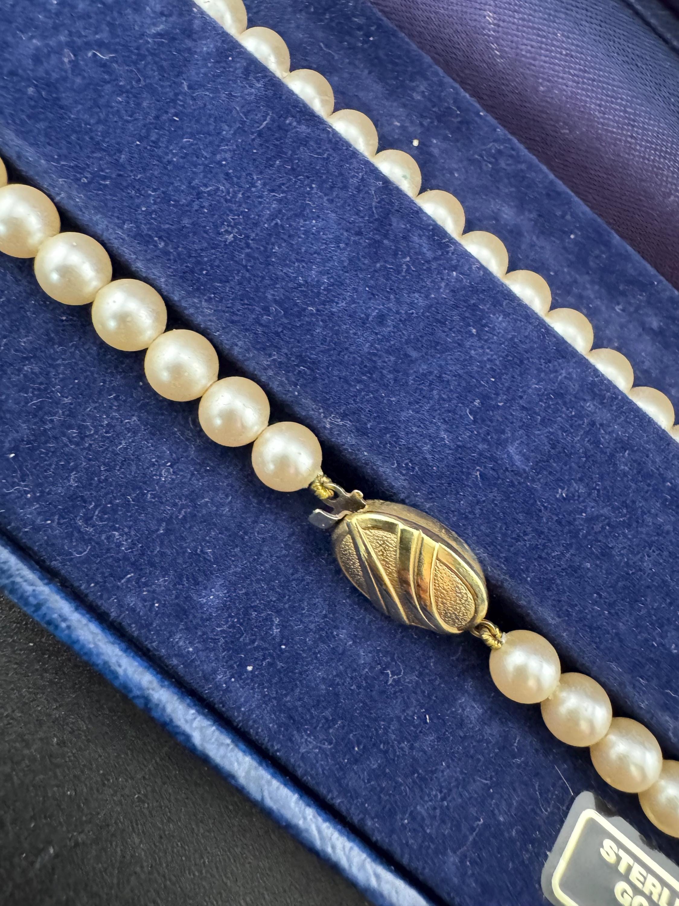Vintage Cream Glass Pearl Necklace: Gold Plated Sterling Silver Clasp