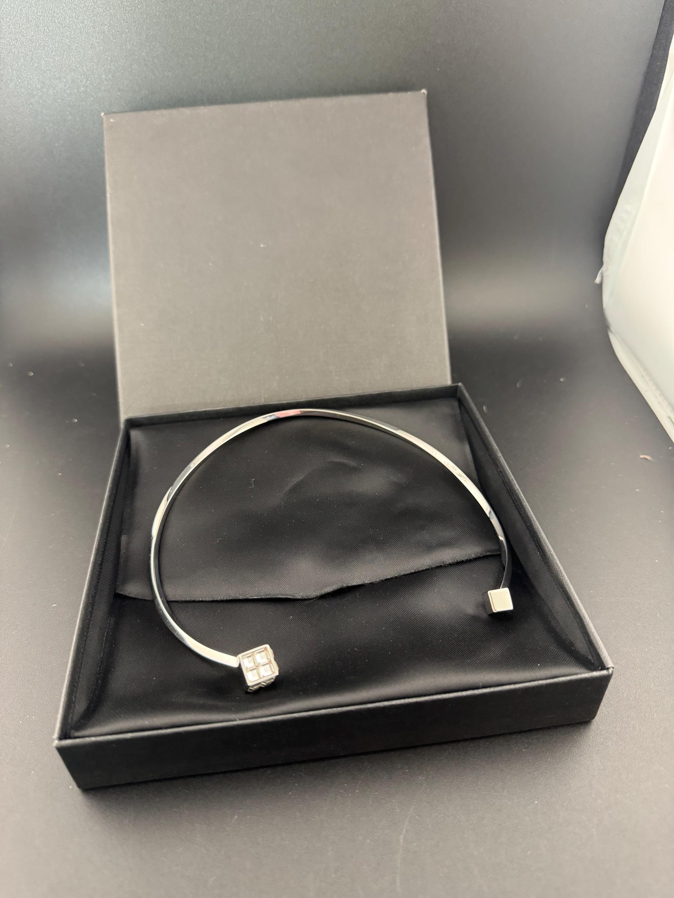 Retro SWATCH Choker Necklace: Silver Plated Torque, Enamel & Rhinestone Cubes