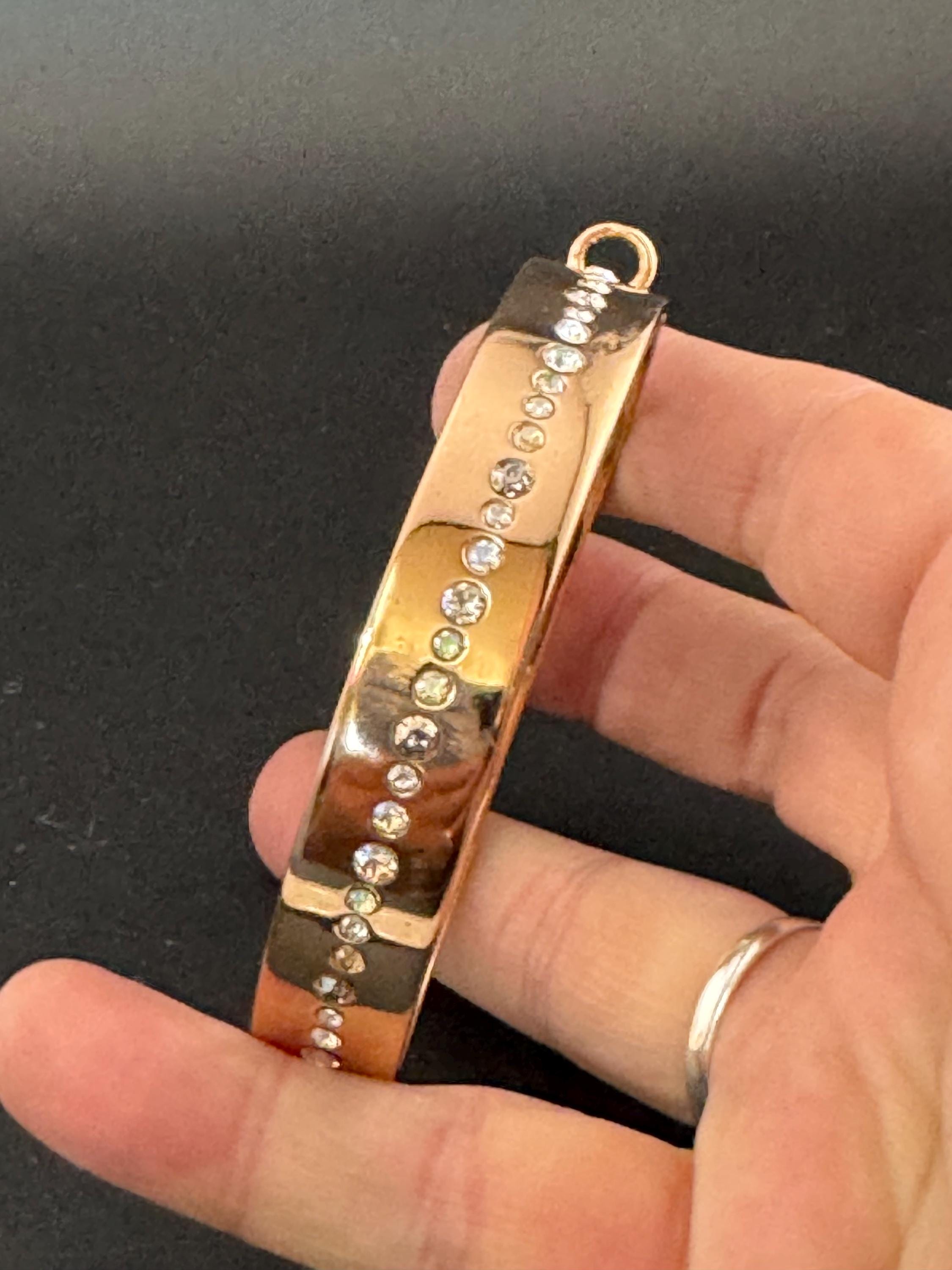 retro designer NIKKI LISSONI signed copper gold plated 1.5cm wide diamanté crystal set bangle bracelet for charms