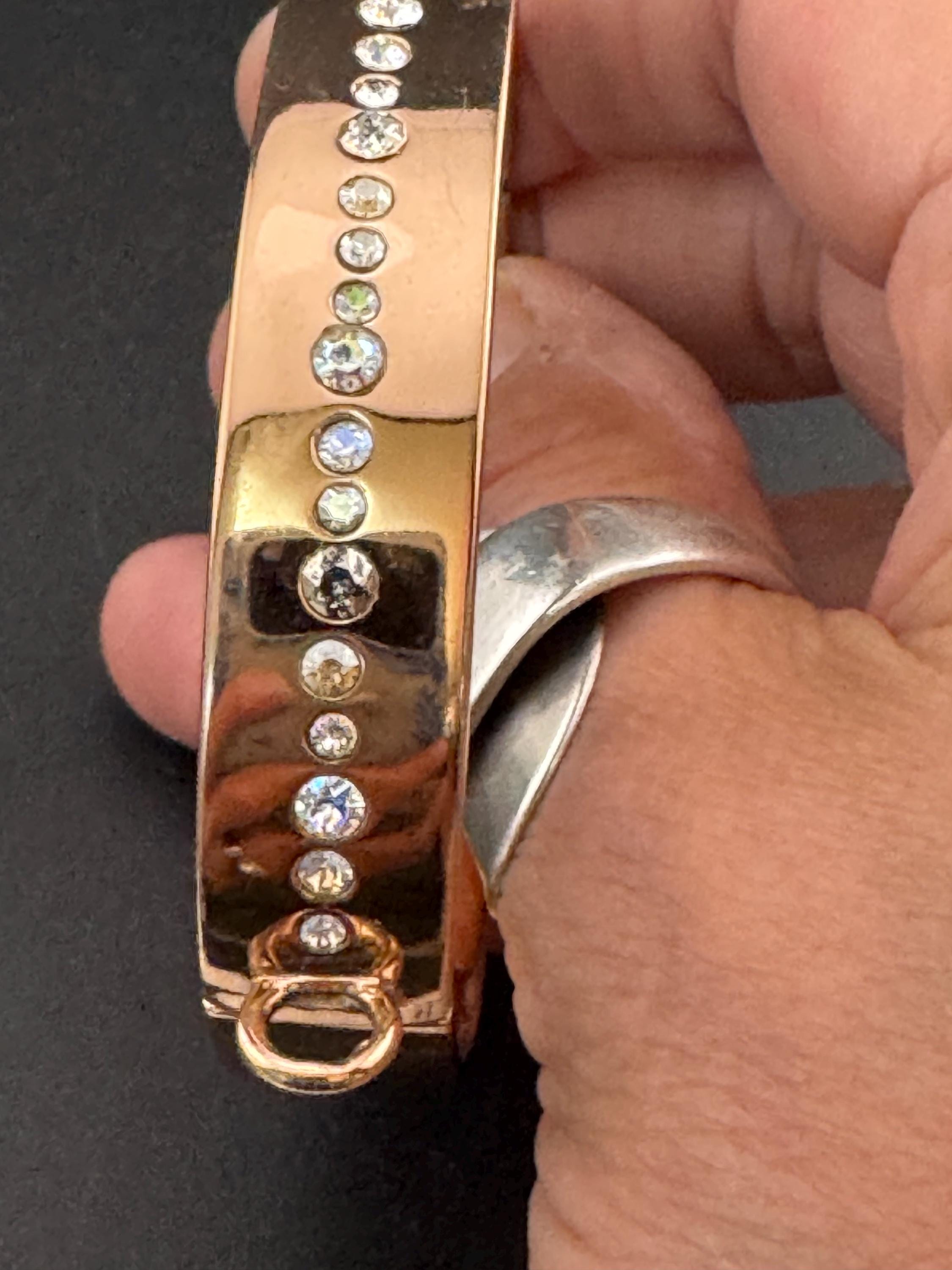 retro designer NIKKI LISSONI signed copper gold plated 1.5cm wide diamanté crystal set bangle bracelet for charms