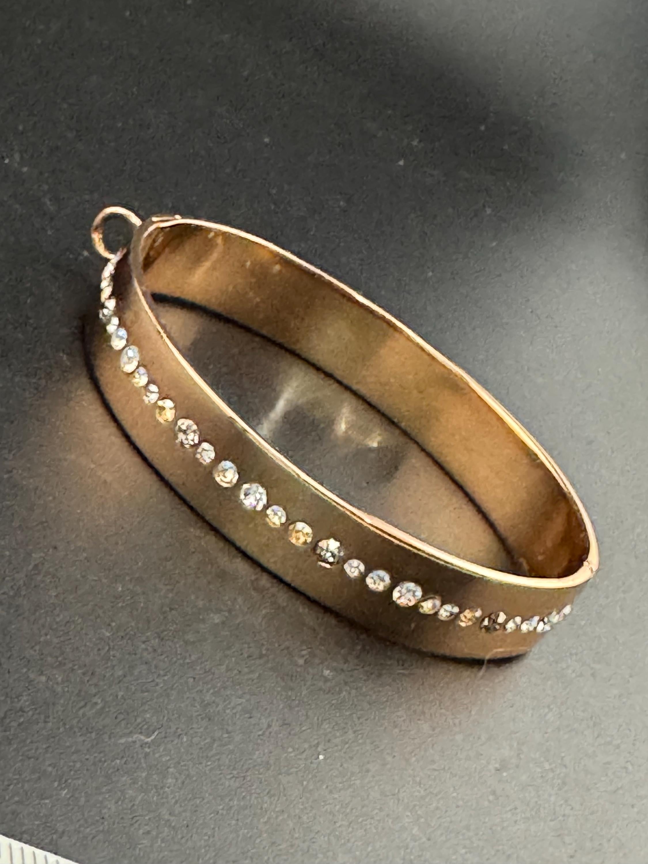 retro designer NIKKI LISSONI signed copper gold plated 1.5cm wide diamanté crystal set bangle bracelet for charms