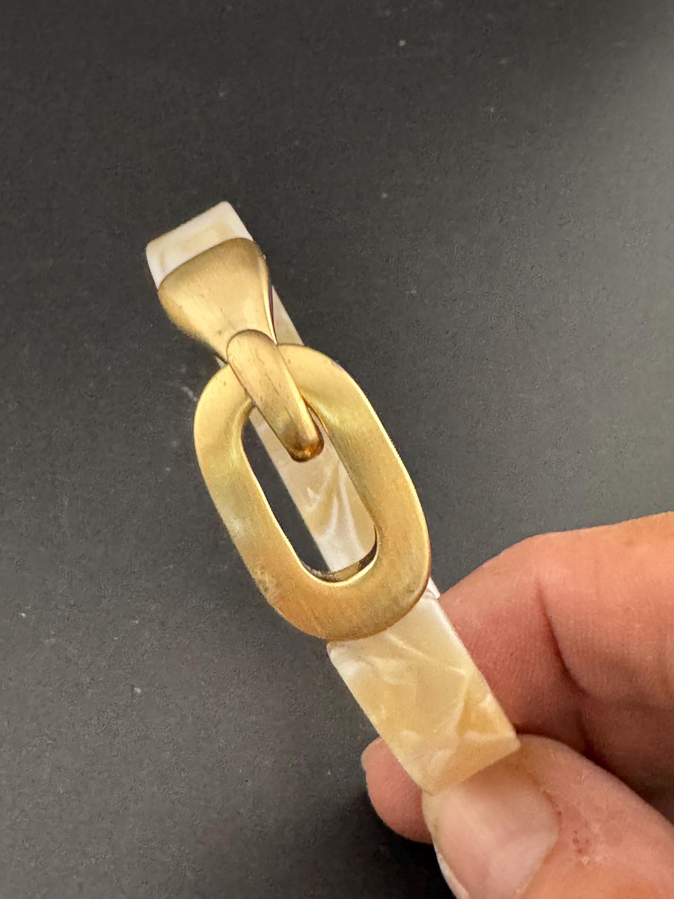 Stylish retro beige acrylic plastic resin wide cuff bangle bracelet with Matt gold tone detail