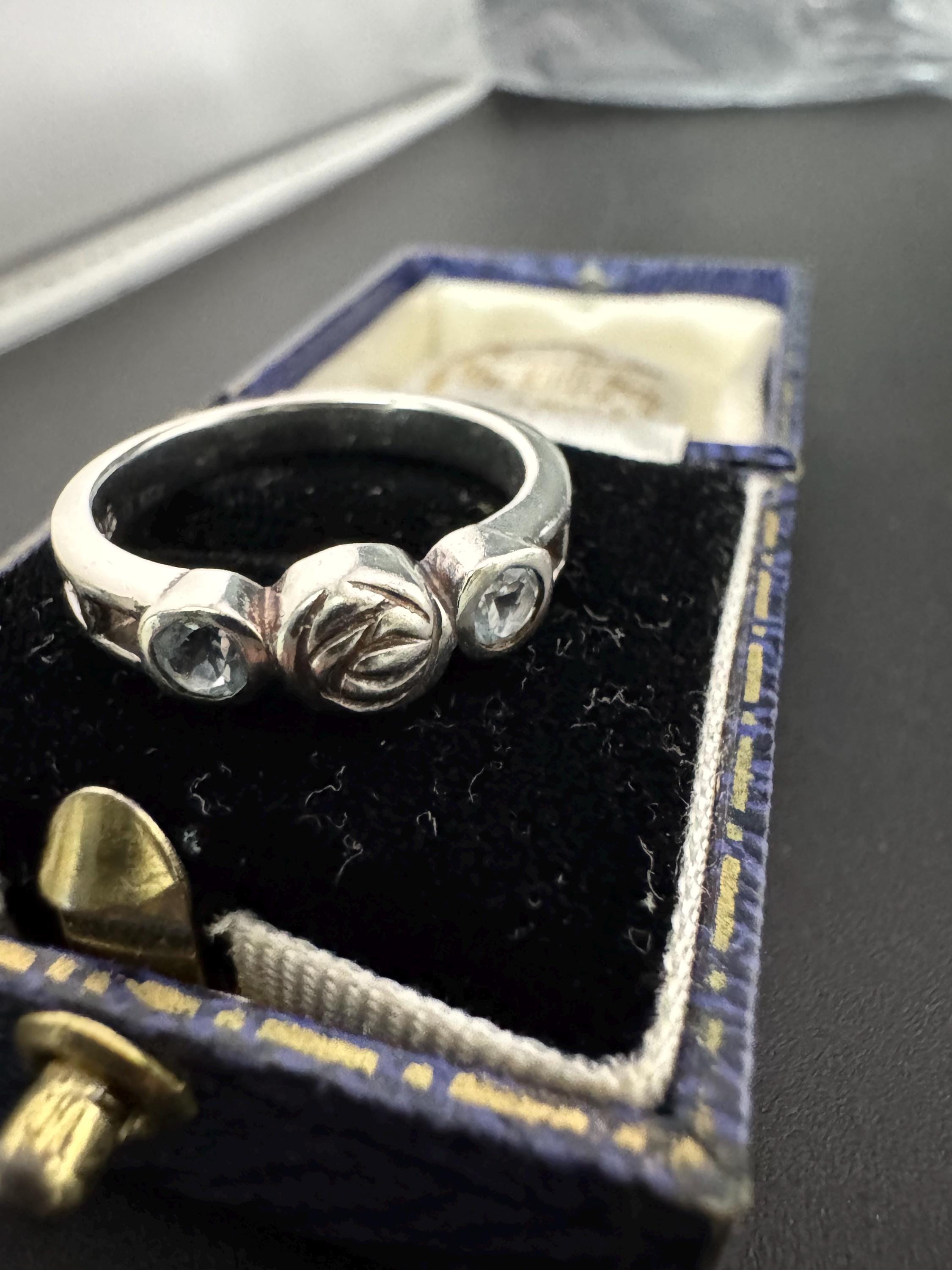 Art Nouveau Sterling Silver Ring: Light Blue Gemstone Dress Ring, Size P