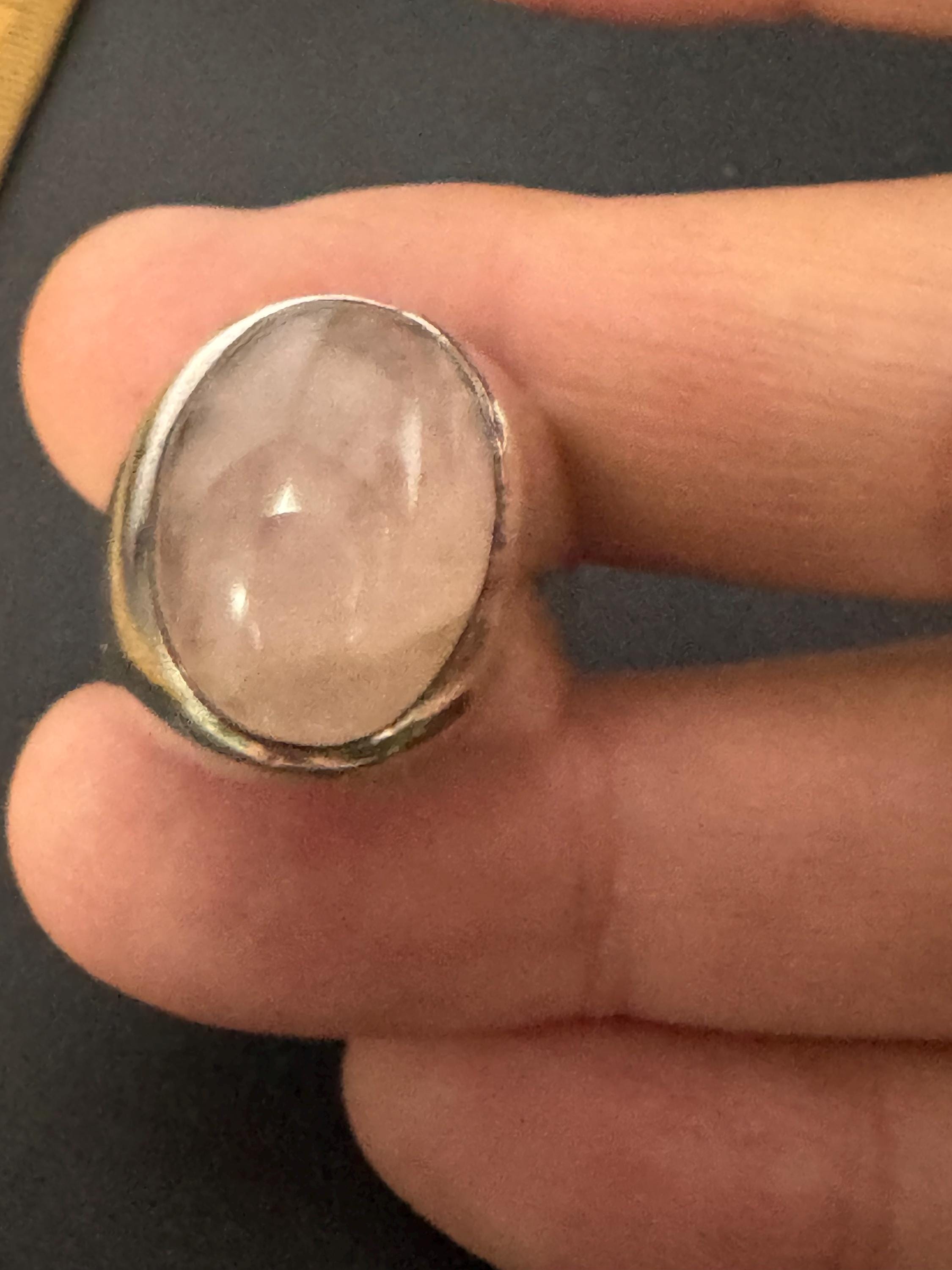 Rose Quartz Cocktail Ring: Chunky Oval, Sterling Silver, UK Size N