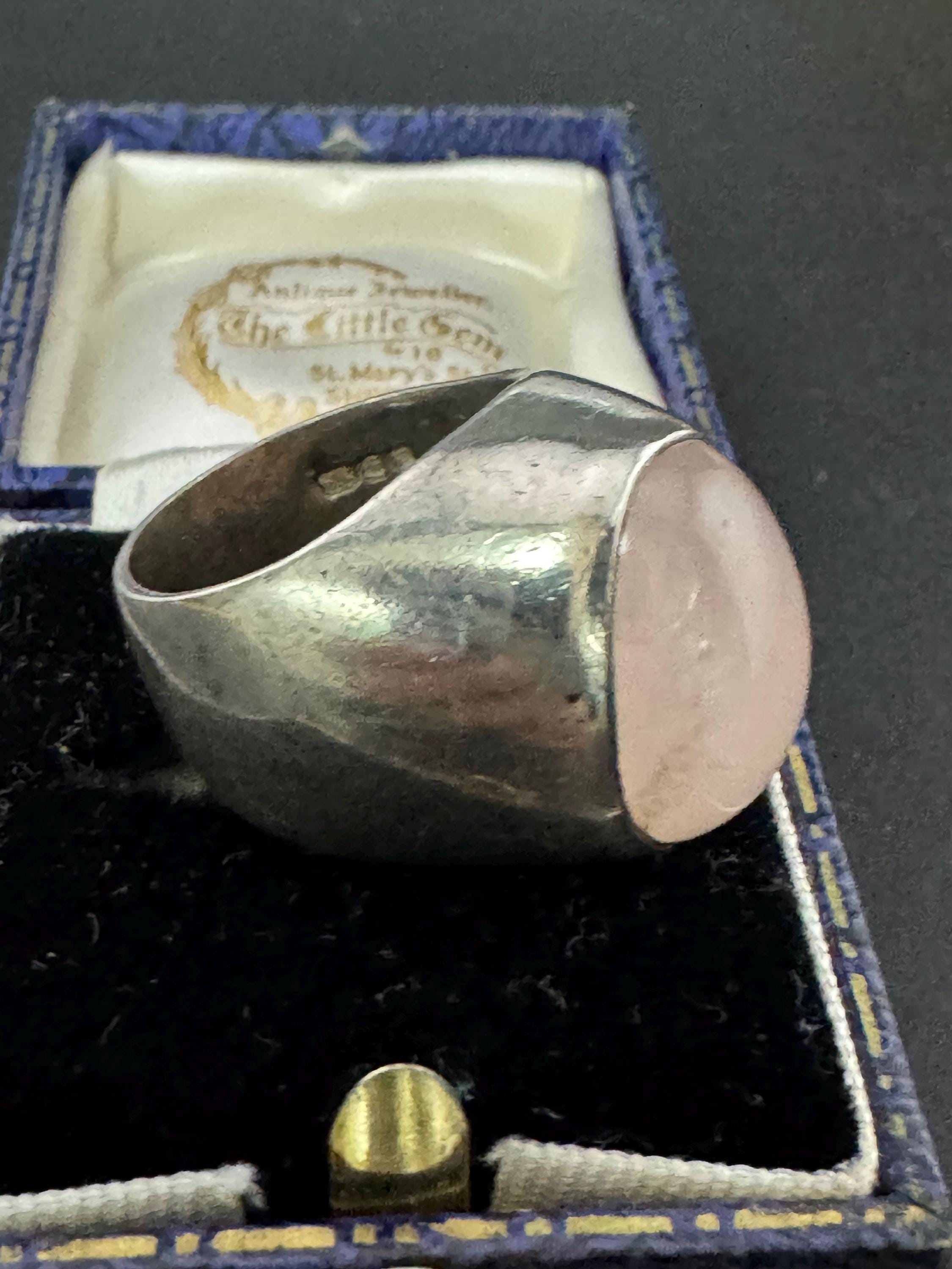 Rose Quartz Cocktail Ring: Chunky Oval, Sterling Silver, UK Size N