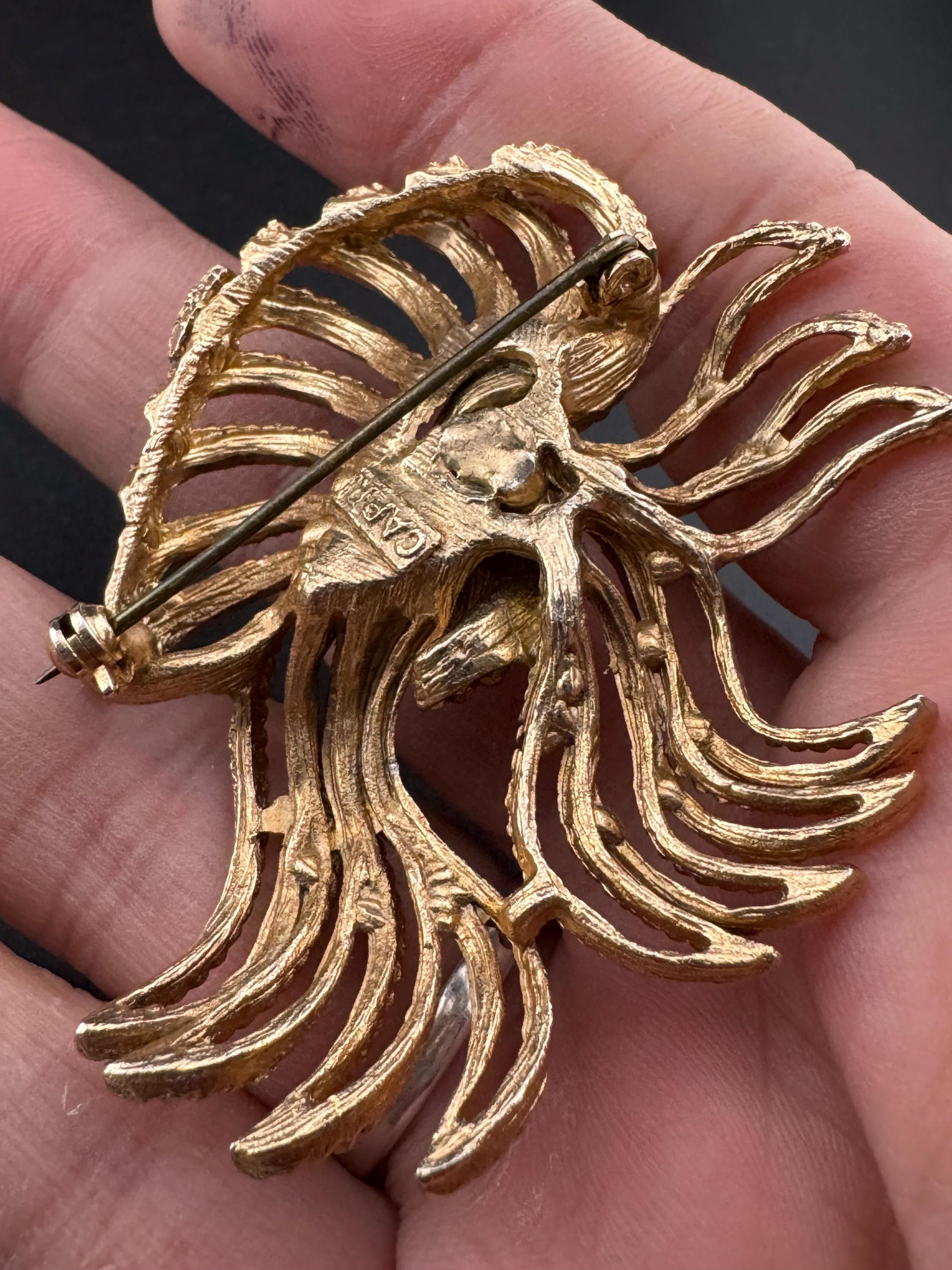 Vintage Capri Abstract Bow Brooch: Gold Tone Faux Marcasite