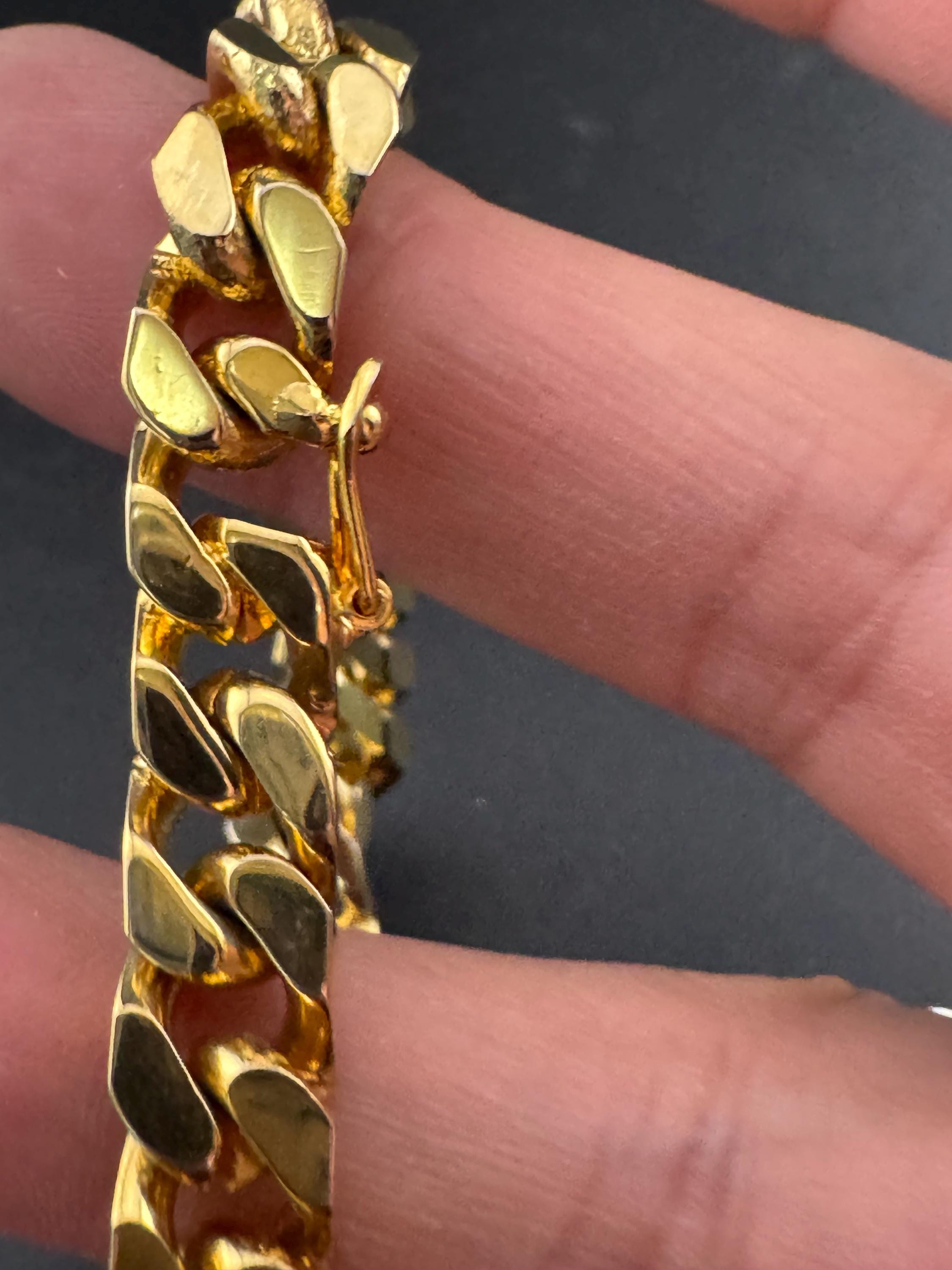 Mens ladies Vintage Chunky Gold tone flat Curb chain identity bracelet 21cm