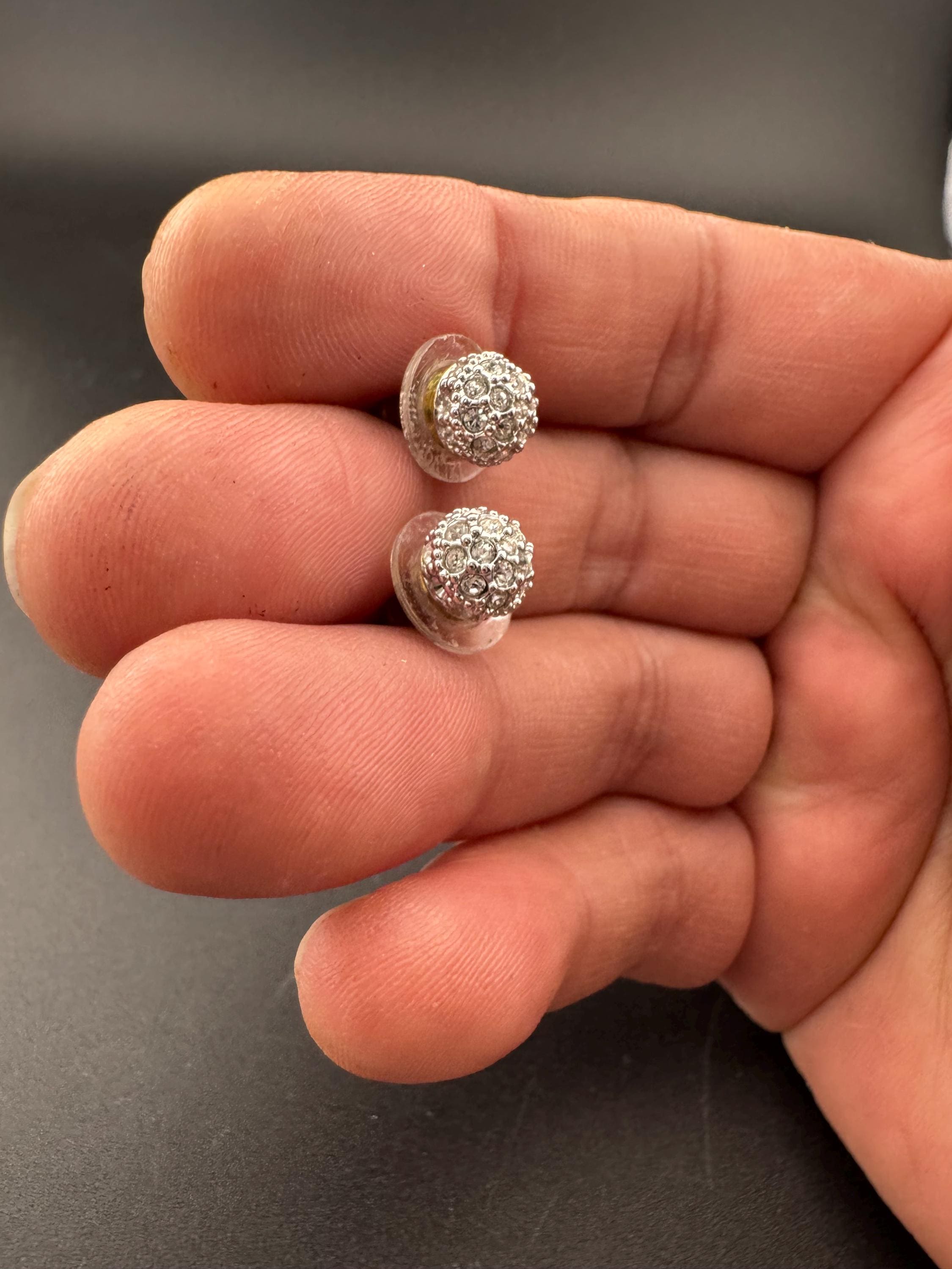 Signed Swarovski crystal silver tone diamanté clear ball stud earrings