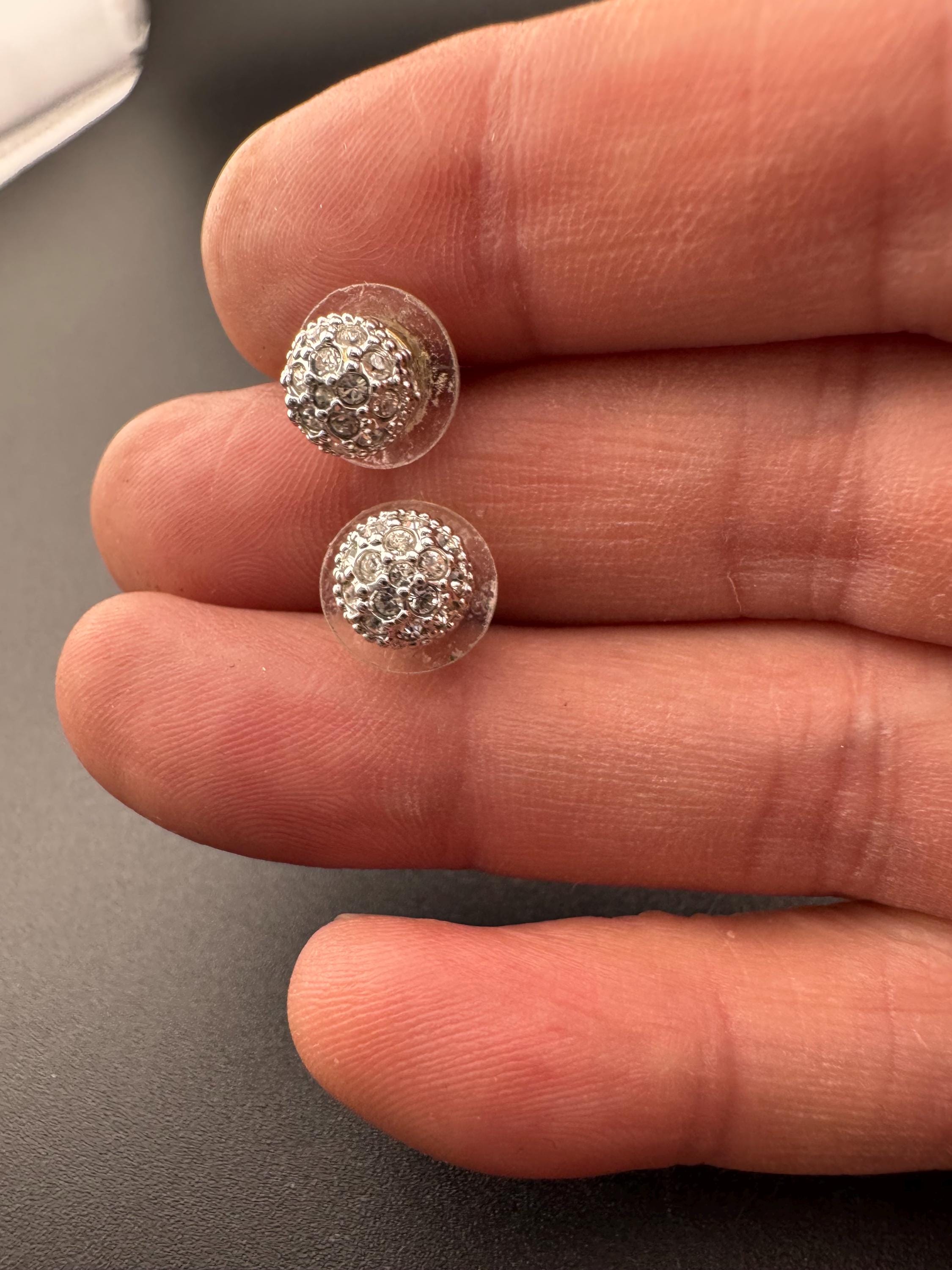 Signed Swarovski crystal silver tone diamanté clear ball stud earrings