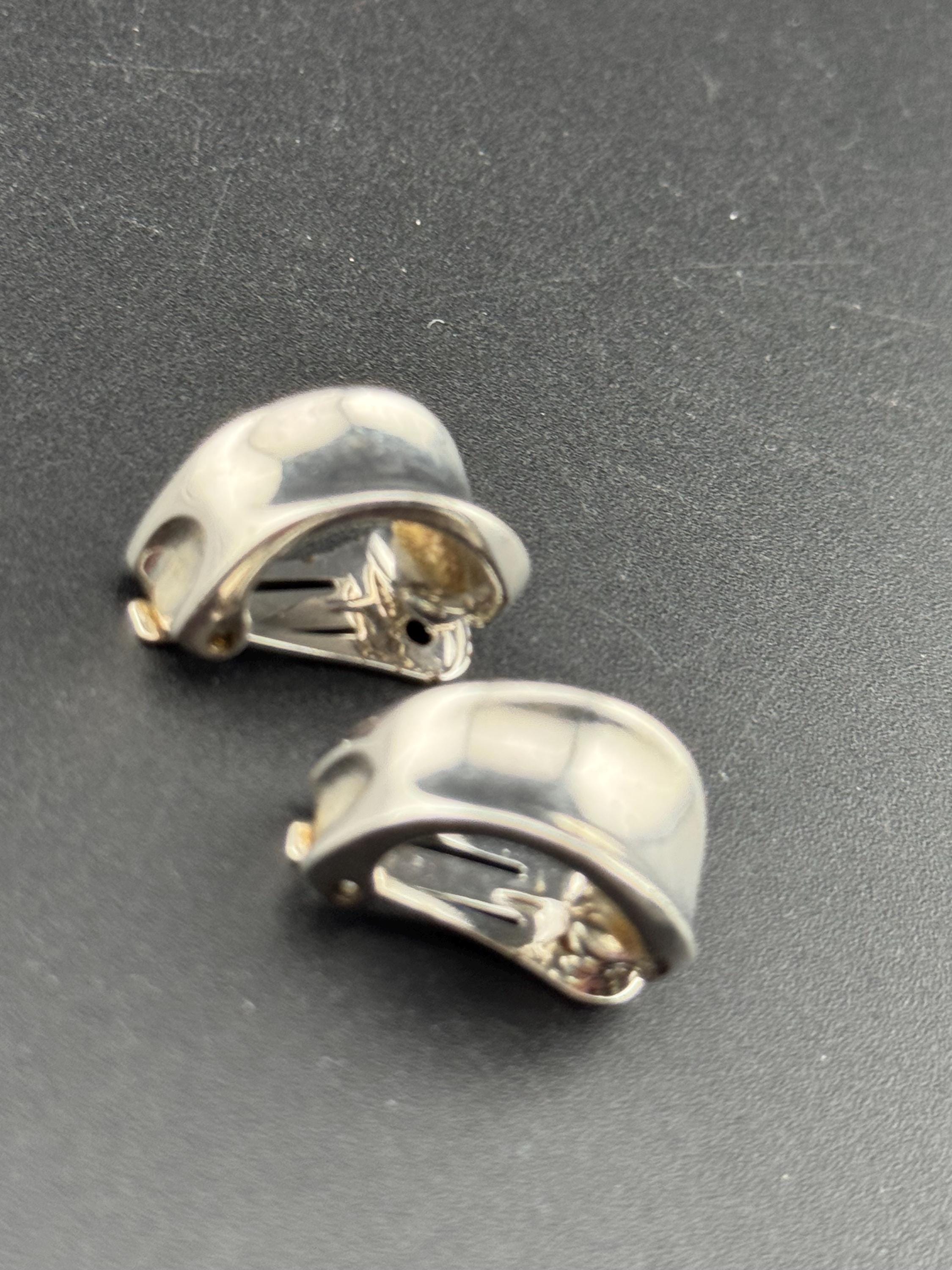 signed Pierre Lang designer silver plated 2cm half hoop clip on earrings