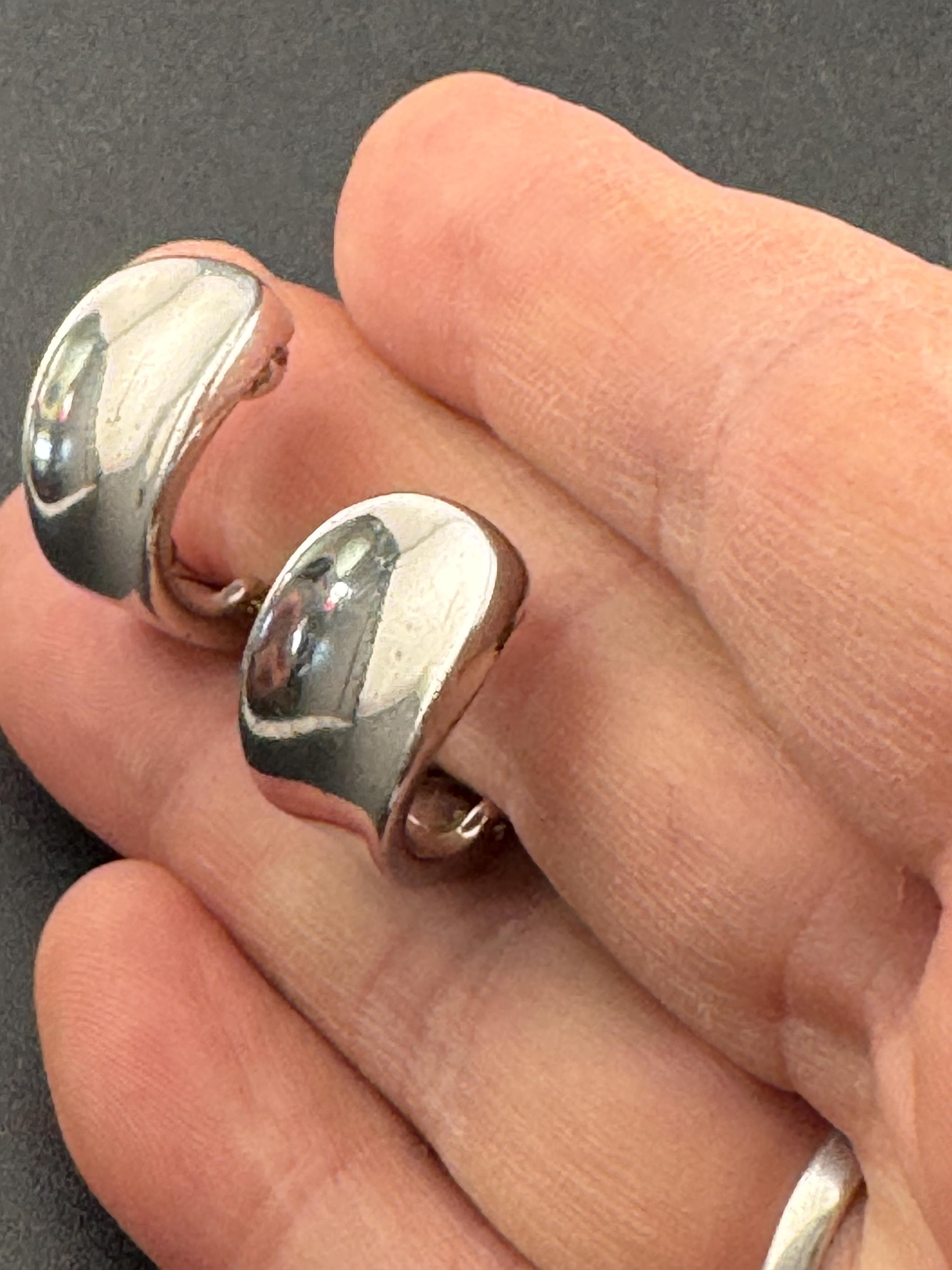 signed Pierre Lang designer silver plated 2cm half hoop clip on earrings